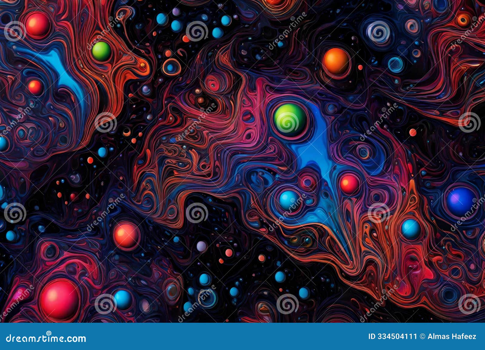 colorful water bubbles in an abstract background with a dark, glowing liquid. various hues of bubbles flowing dynamically,