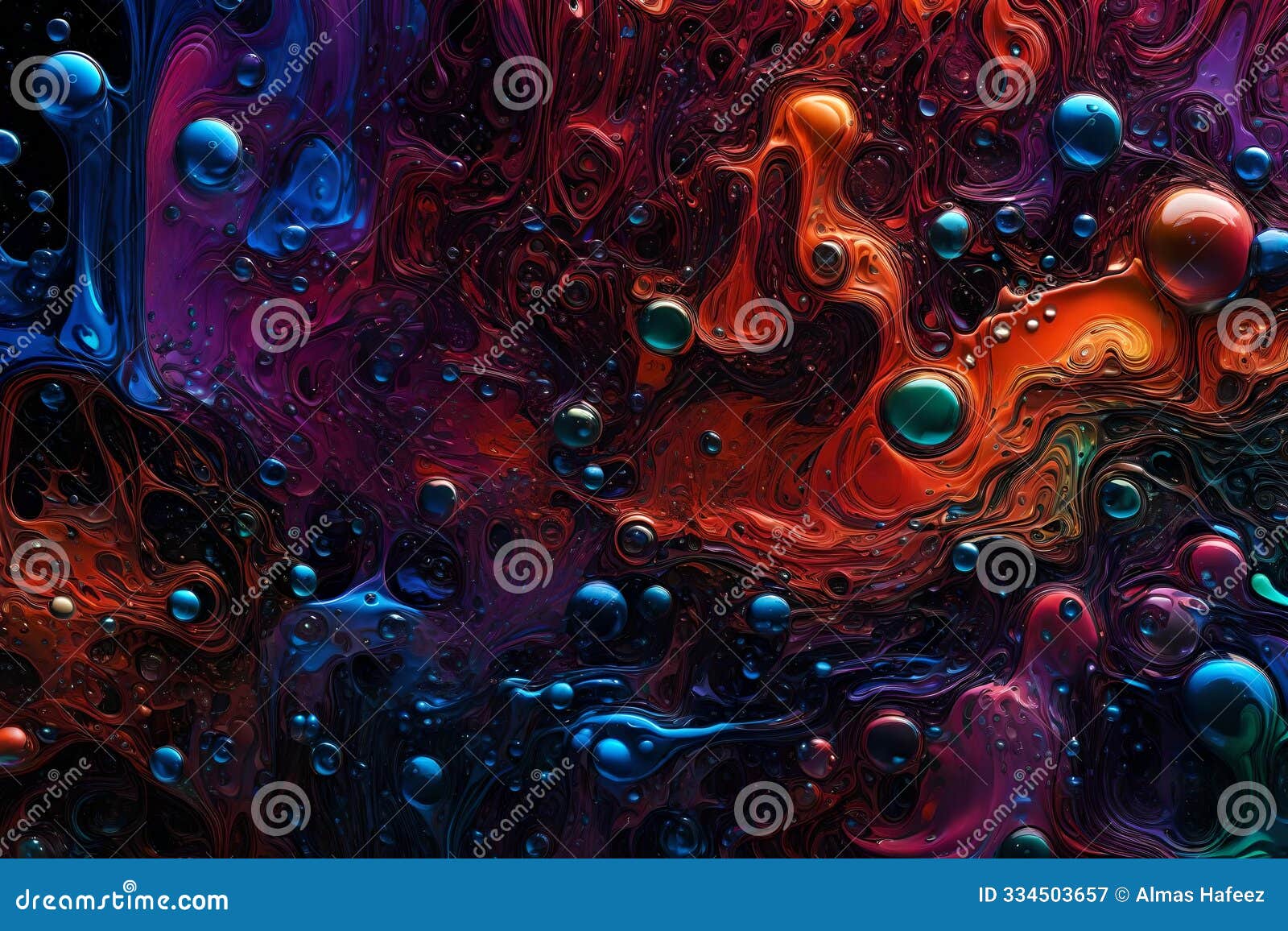 colorful water bubbles floating in a dark, glowing liquid, creating an abstract background. flowing bubbles of various colors