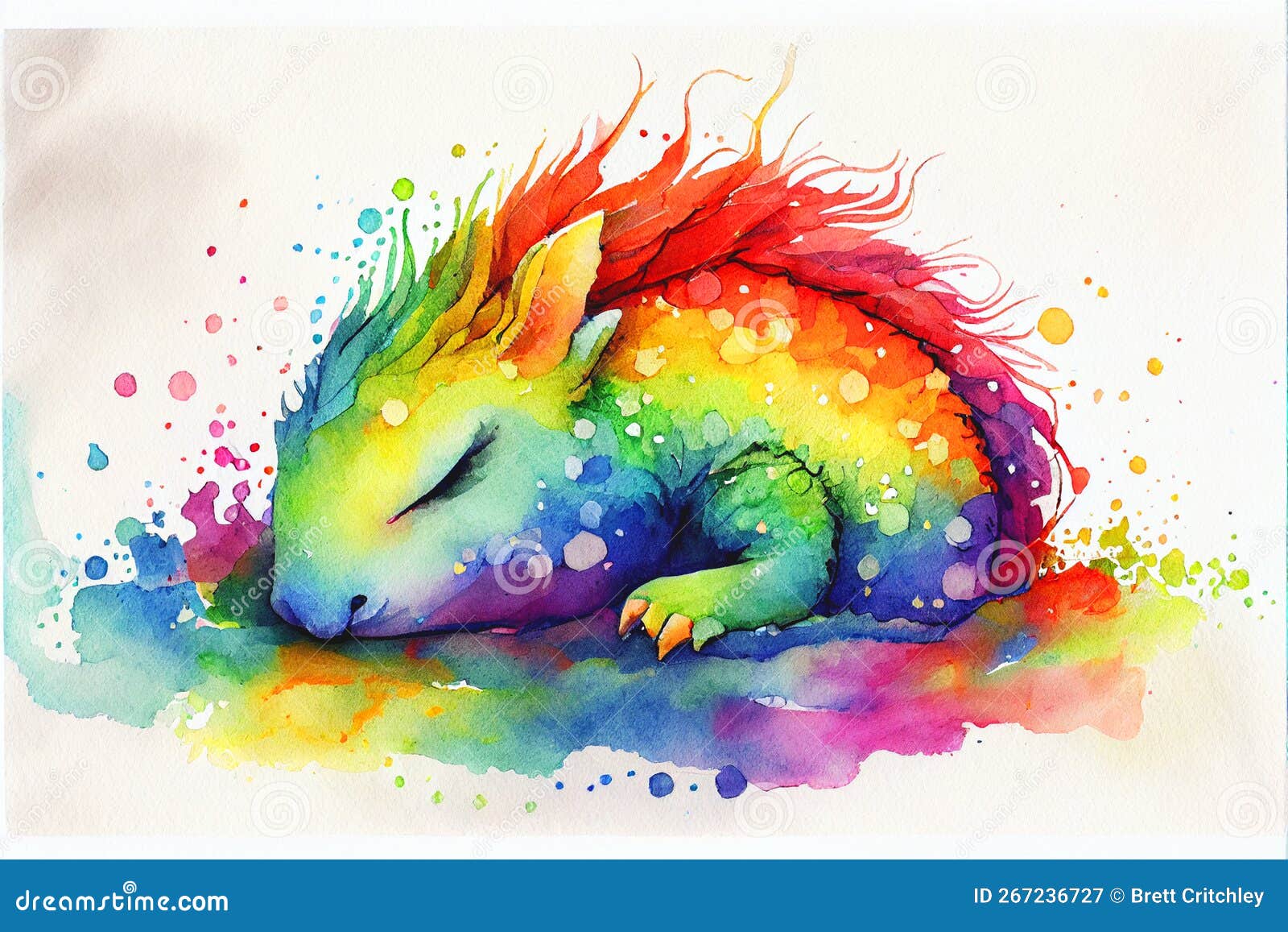 Sleeping Baby Dragon Watercolor Painting Animal Animals Stock ...