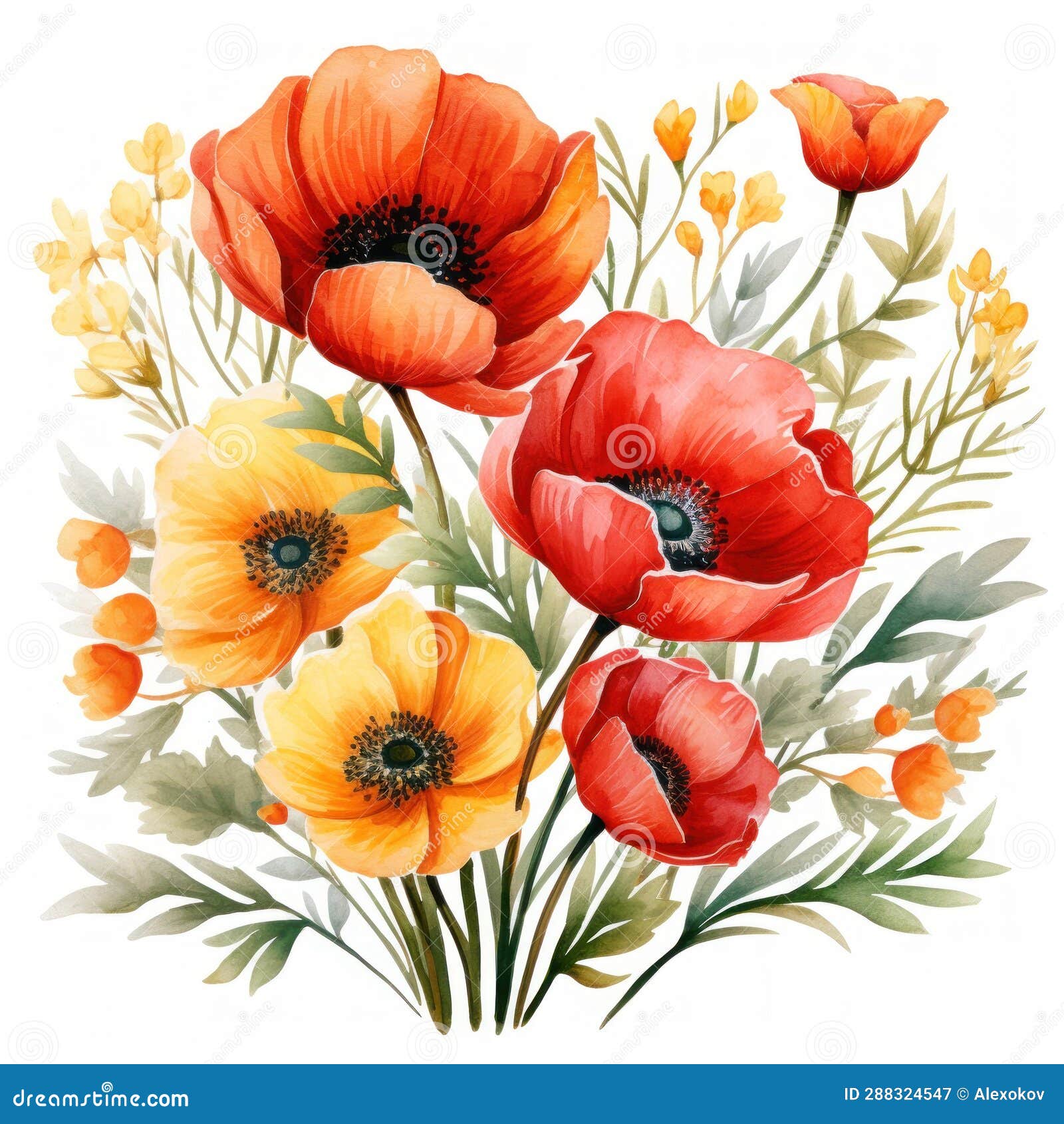 Colorful Watercolor Poppies Bouquets and Flowers Clipart AI Generated ...