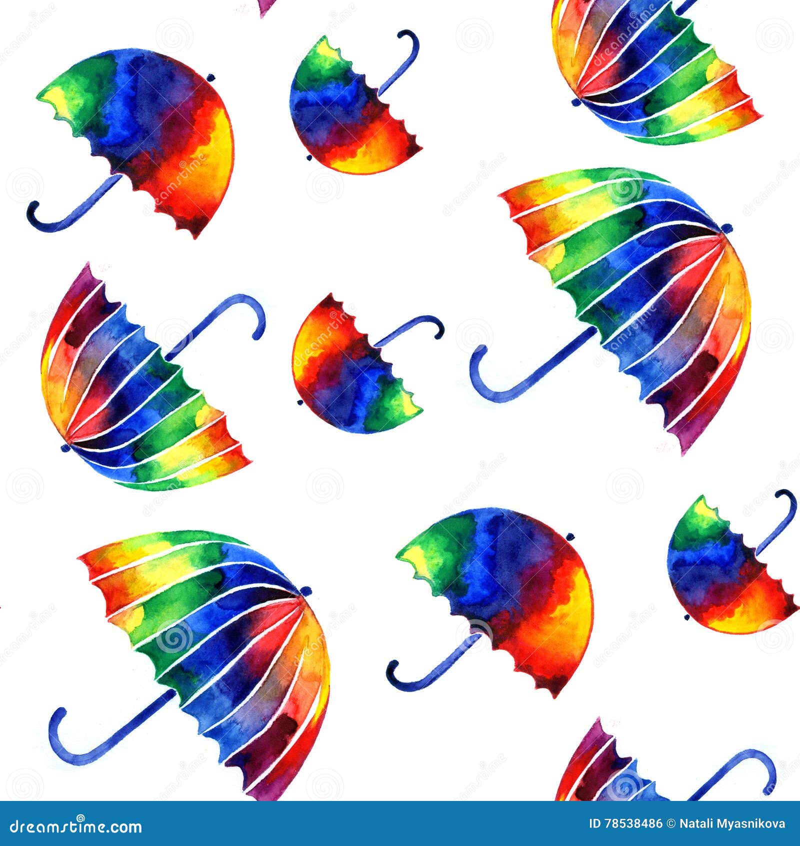 Colorful Watercolor Umbrellas Seamless Pattern. Stock Illustration
