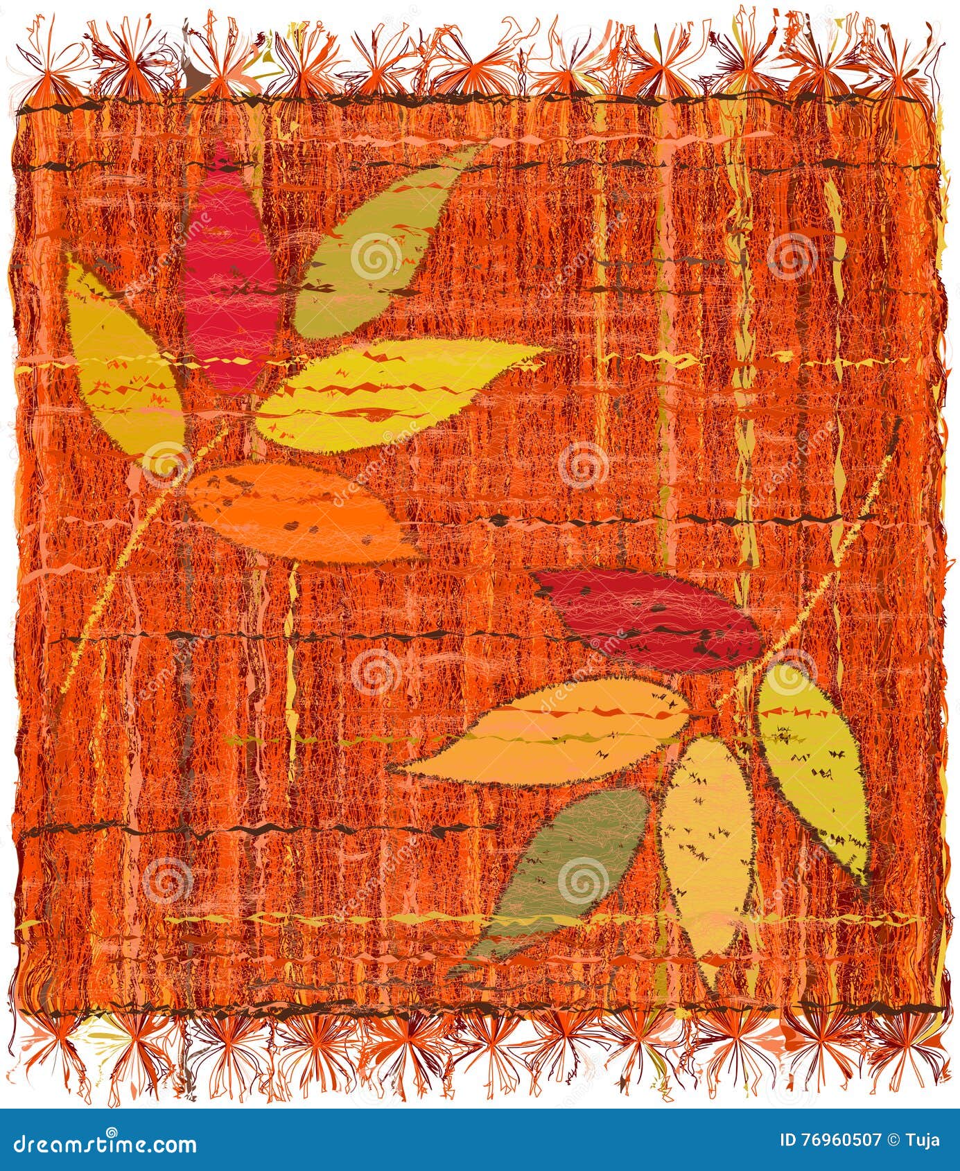 colorful weave interlace plaid with embroidery of stylized leafs