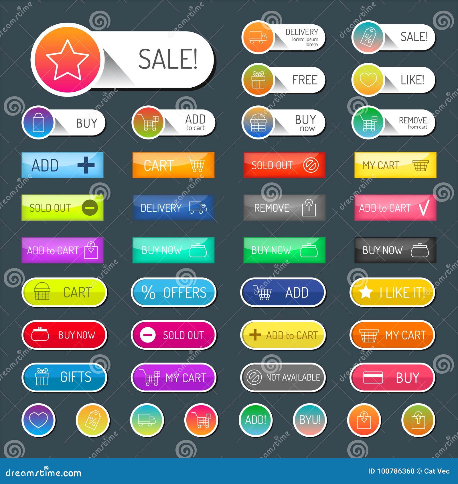 Colorful Website Online Shop Web Buttons Design Vector
