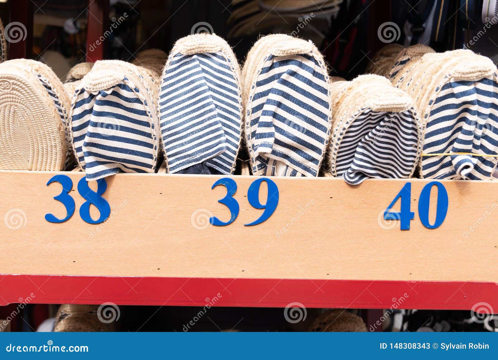 Colorful White Blue Striped Espadrilles for Sale in Shop Stock Image ...