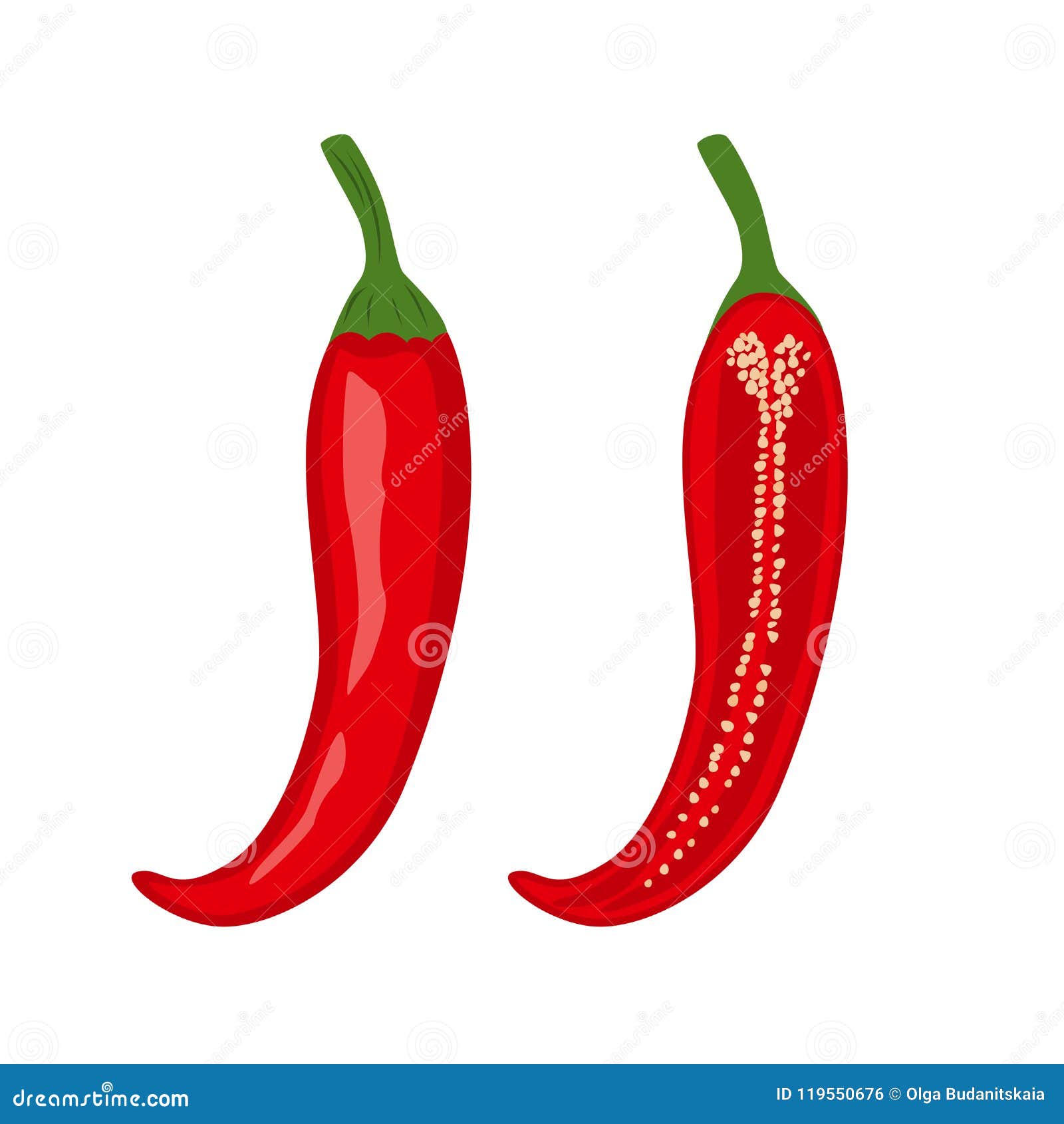 Colorful Whole and Half Red Hot Chili Vegetable Stock Vector - Illustration of food, 119550676