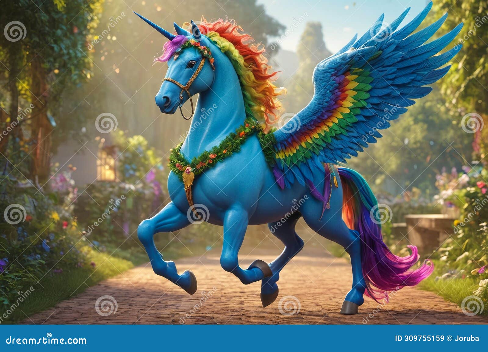 Colorful Winged Pegasus with Unicorn Horn Stock Illustration - Illustration  of mane, generated: 309755159
