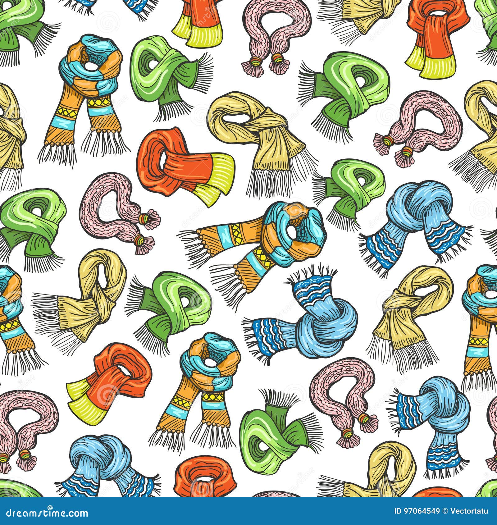 Colorful Winter Scarves Seamless Pattern Stock Vector Illustration of