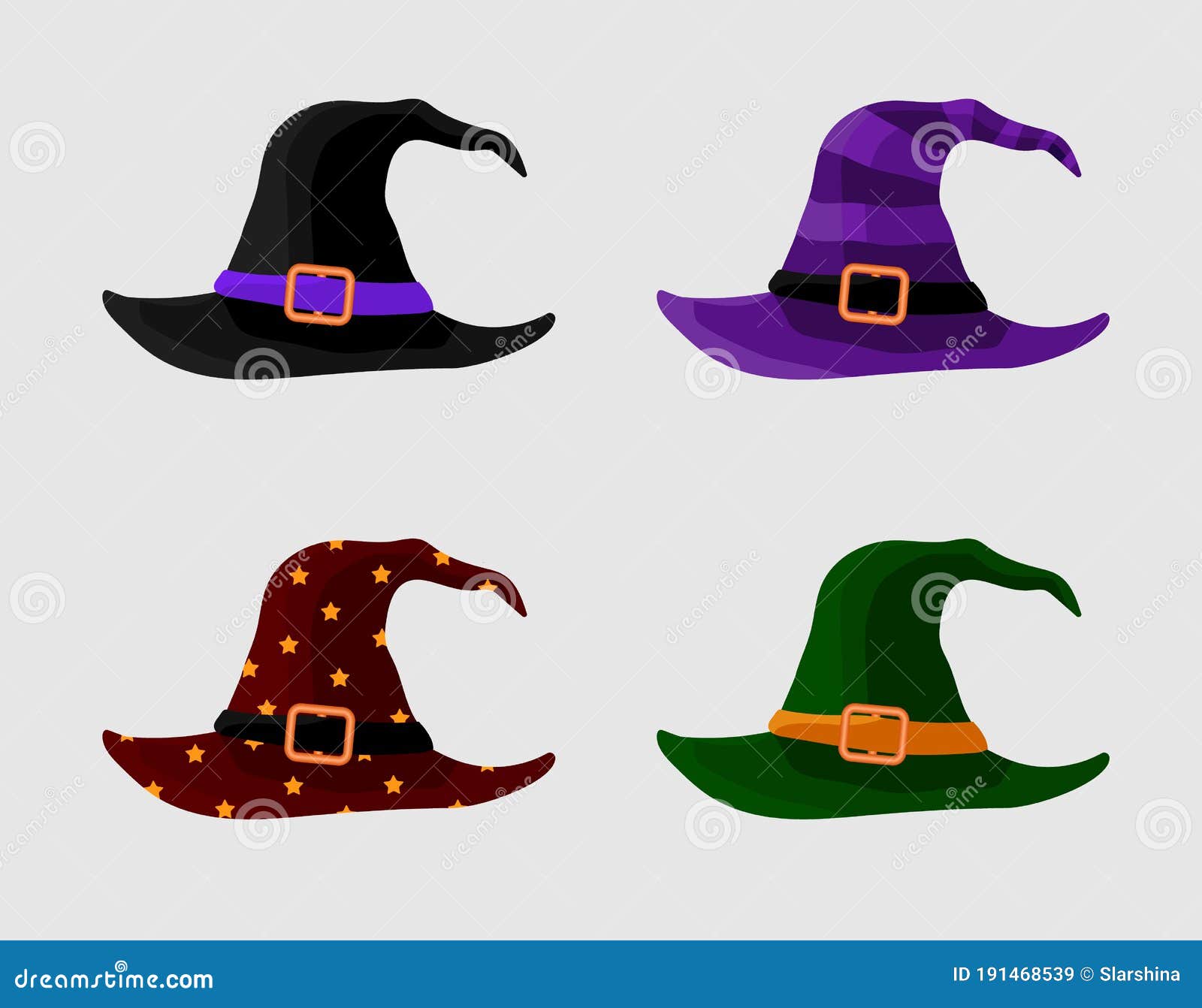 Colorful Witch and Wizards Hats with Belt. Halloween Costume. Set of ...