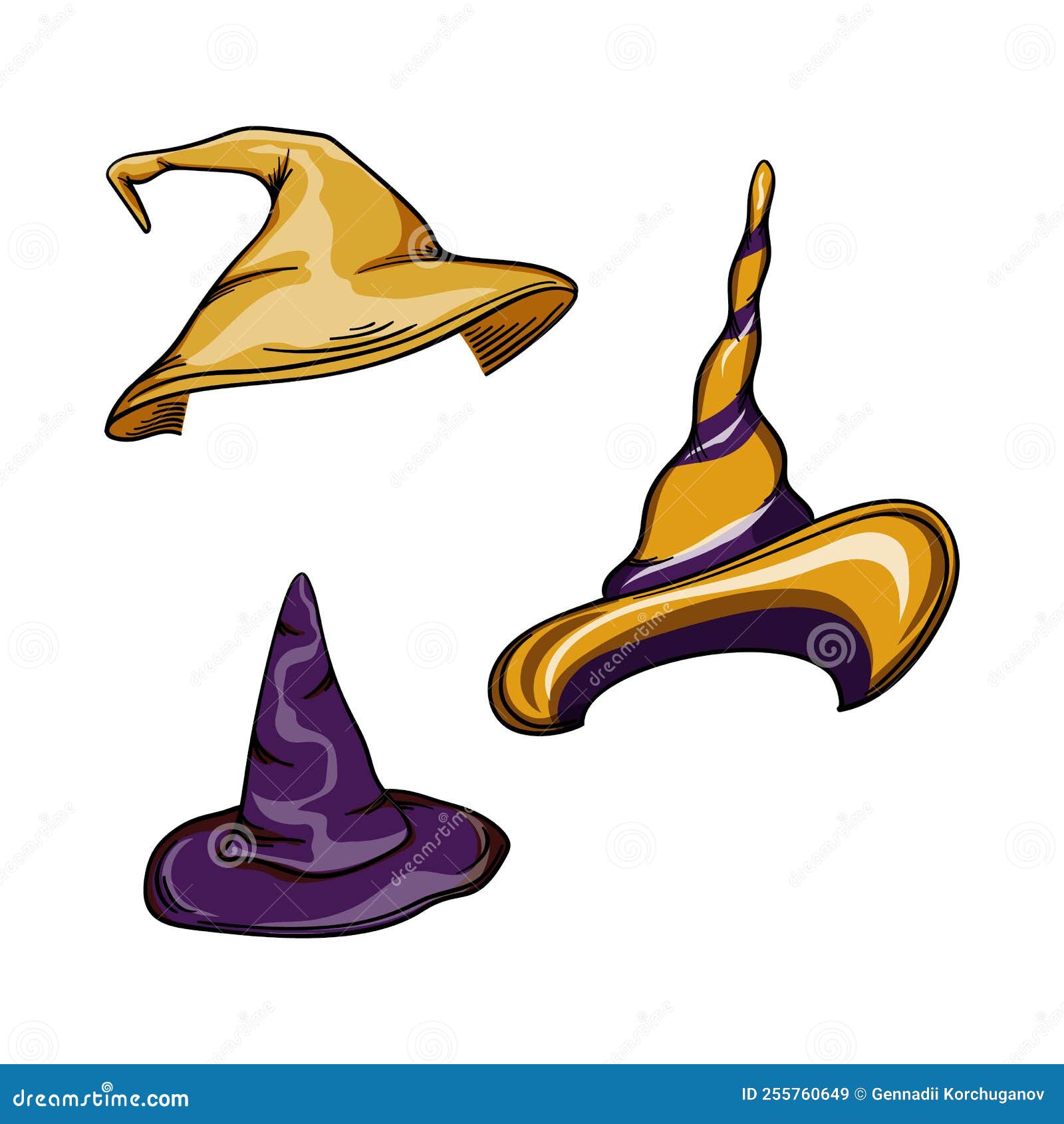 Colorful Witch and Wizards Hats. Halloween Costume. Set of Vector ...