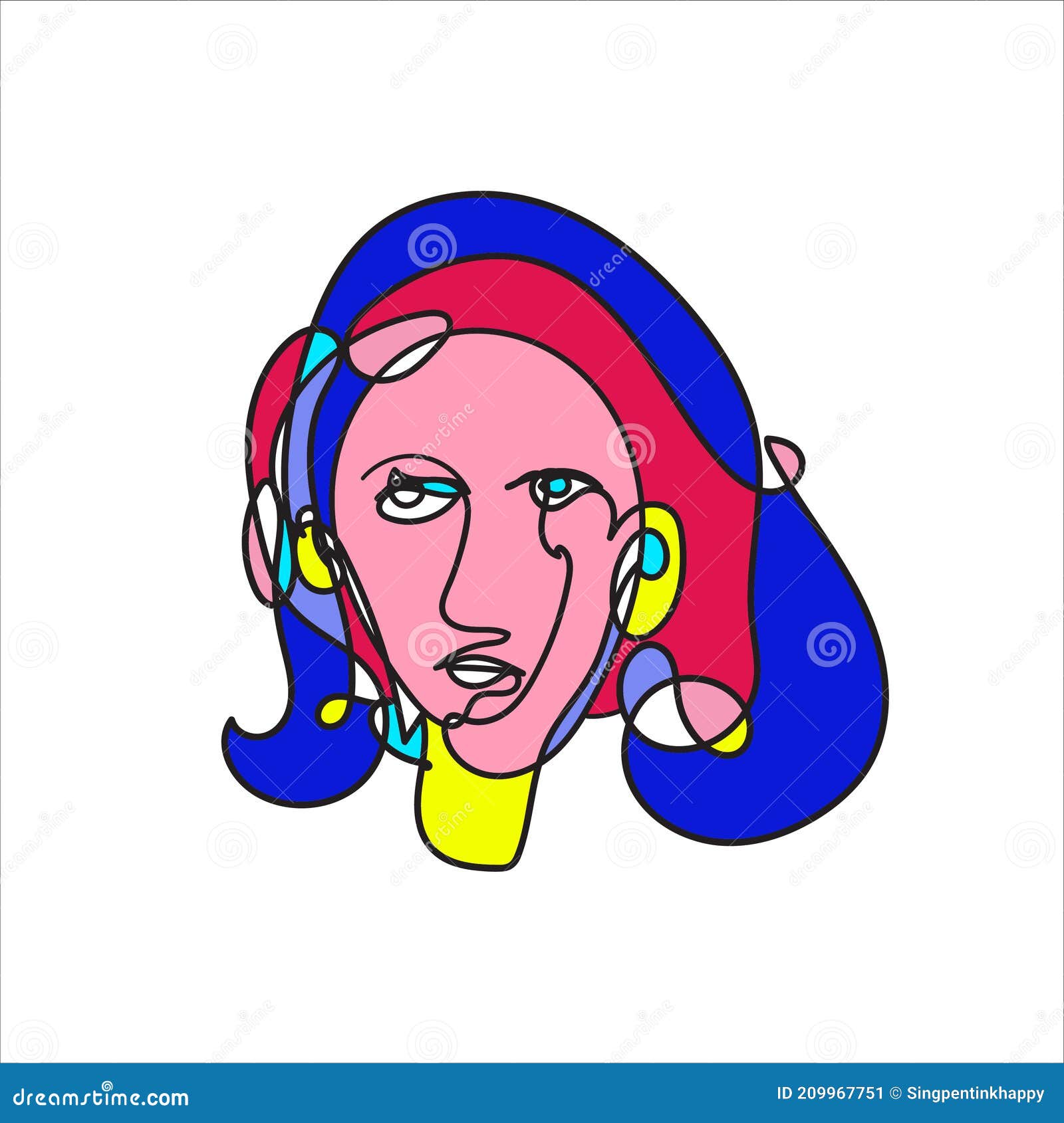 Colorful Woman Portrait Continuous Line Art Drawing in Psychedelic ...