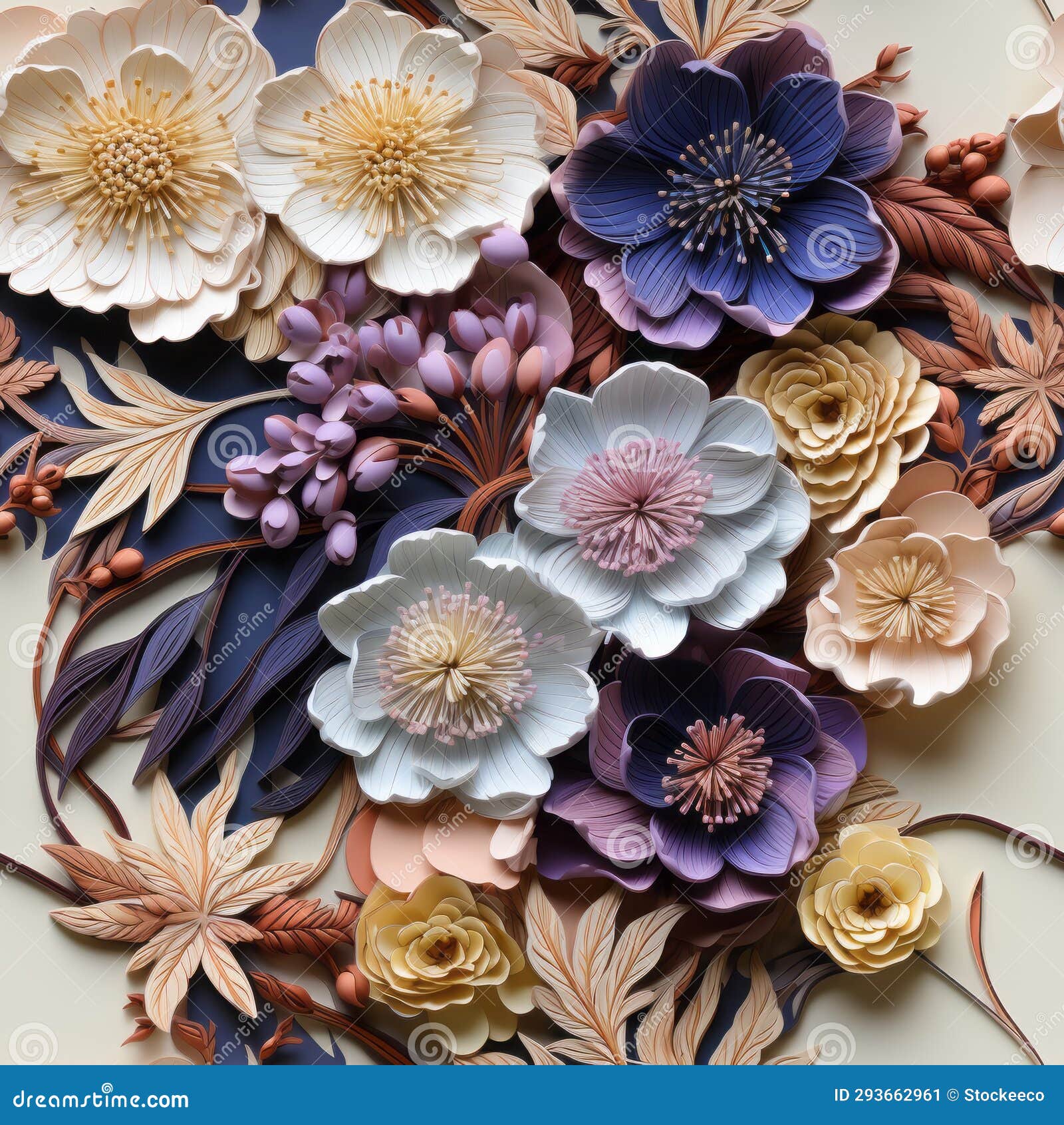 colorful woodcarving-inspired paper art with hyper-realistic floral sculptures