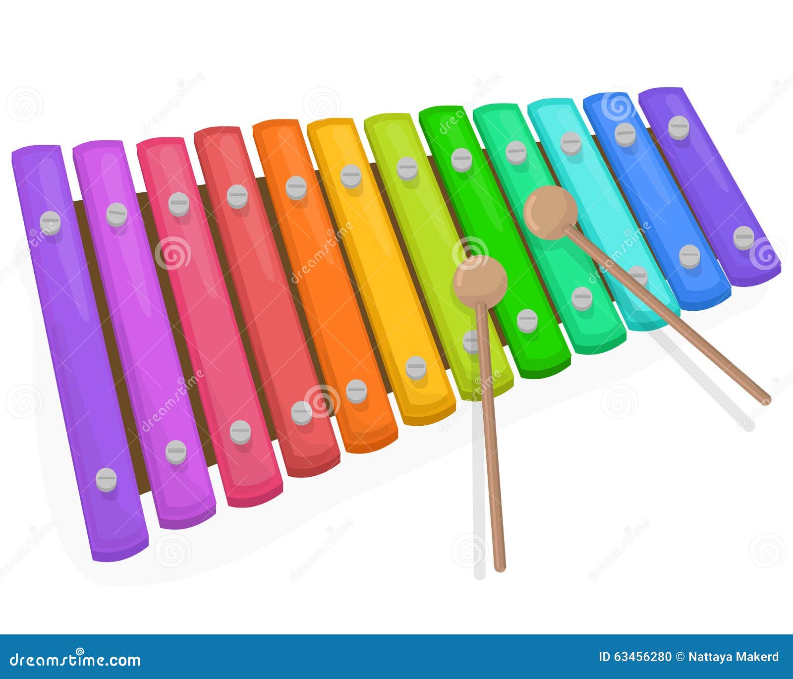 colorful xylophone with mallets on a white background