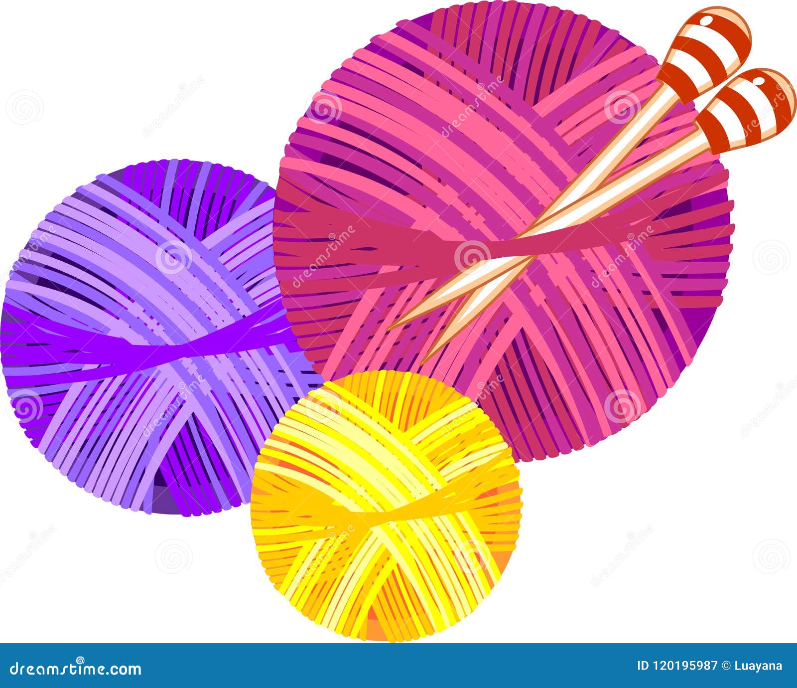 Colorful Yarn Balls With Knitting Needles Stock Vector - Illustration ...