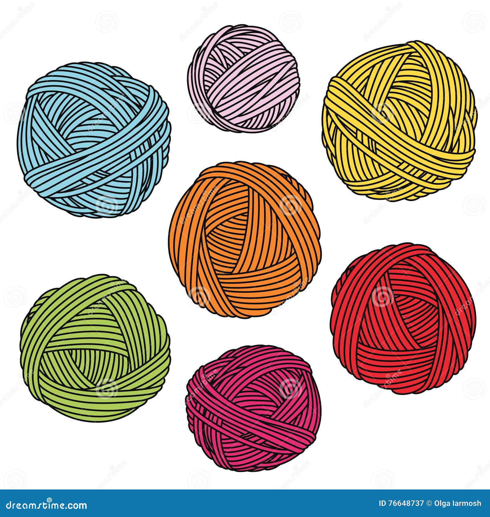 Colorful Yarn Balls. Wool Skeins. Stock Vector Illustration of hobby, balls 76648737
