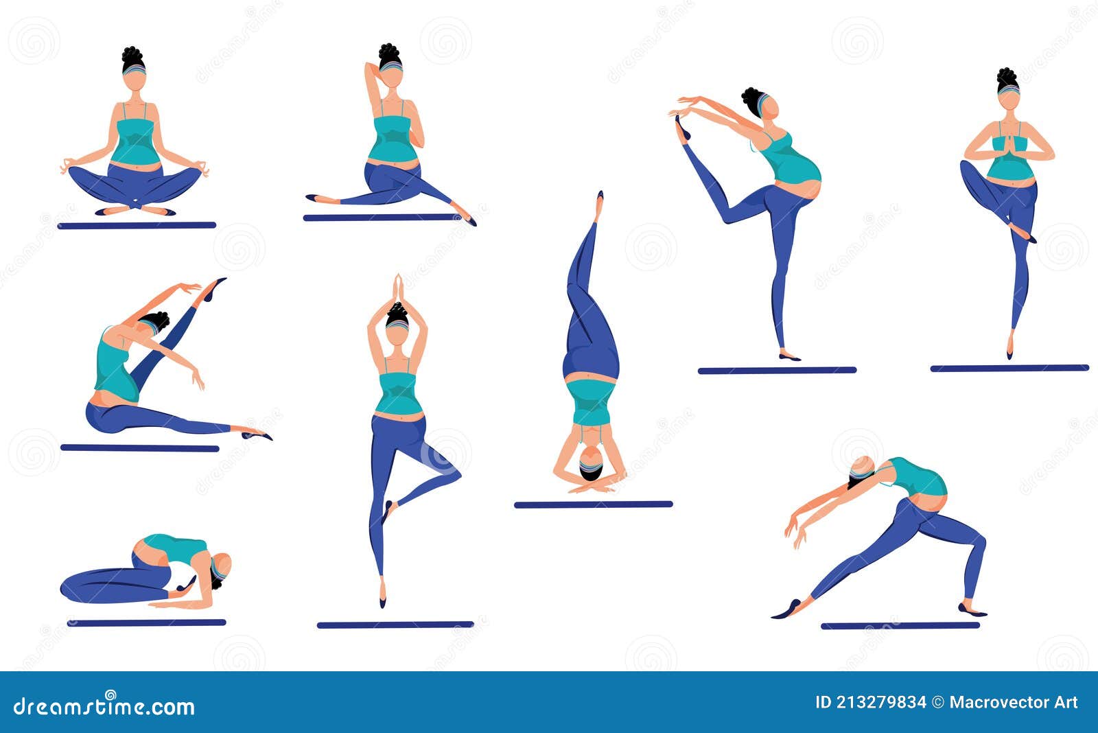 Silhouette or Colorful Contour of Women`s Standing in Various Yoga