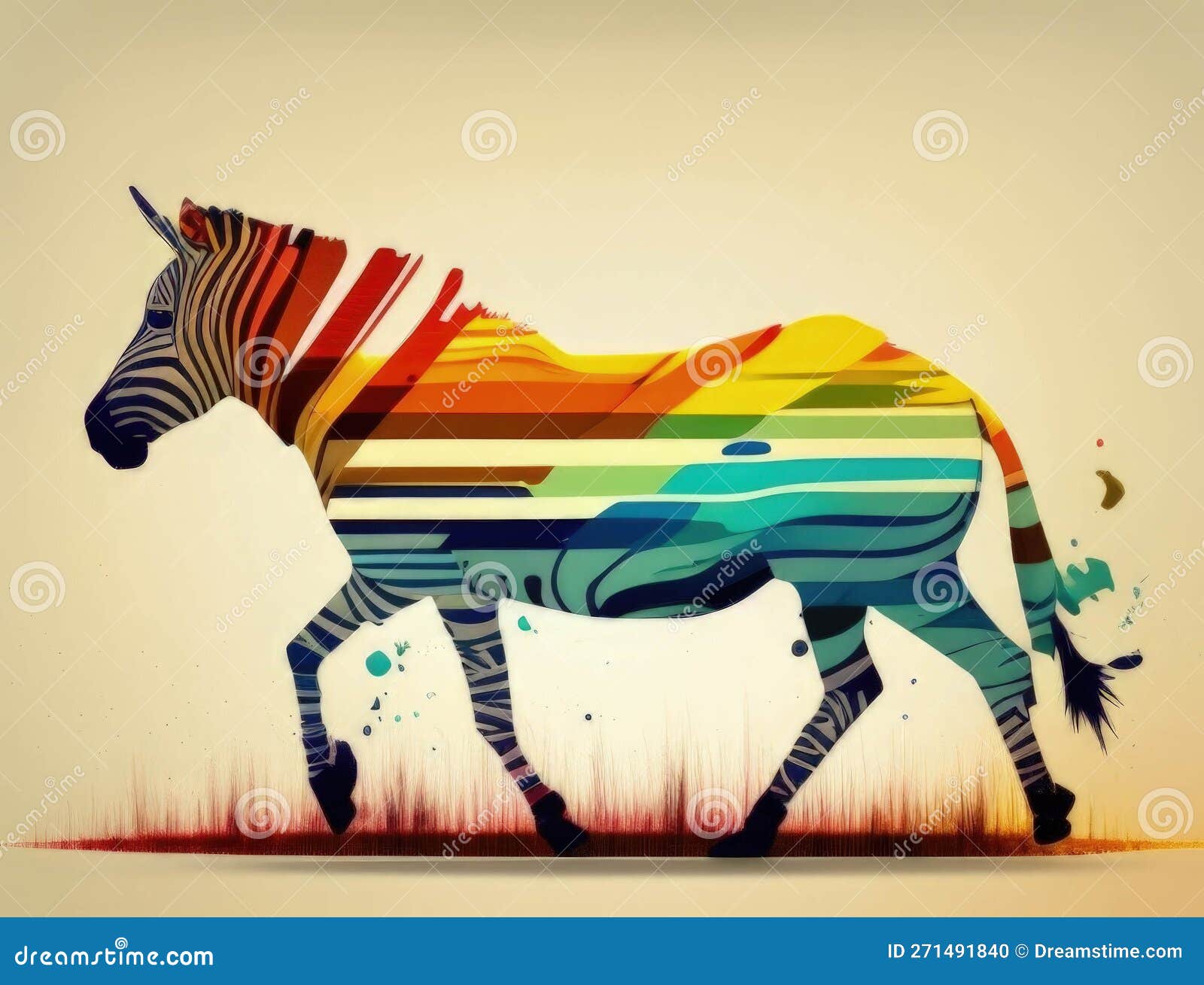 a colorful zebra prancing across the african plains. cute creature. ai generation