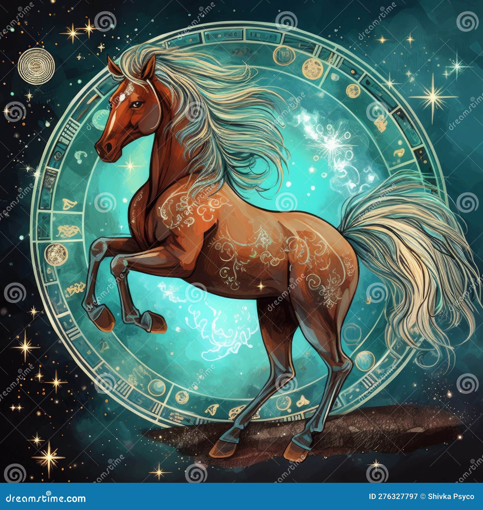 Colorful Zodiac Sign Horse Generative AI Stock Illustration