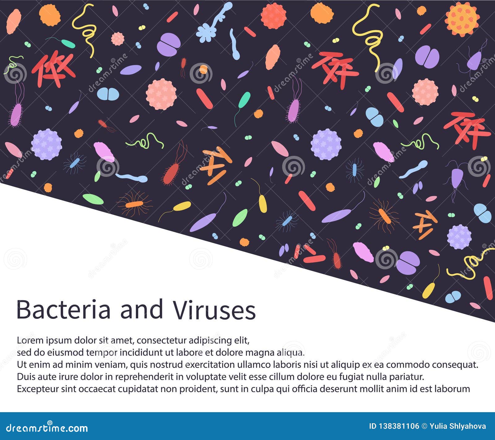 colorfull banner with different dangerous viruses and bacteria with text