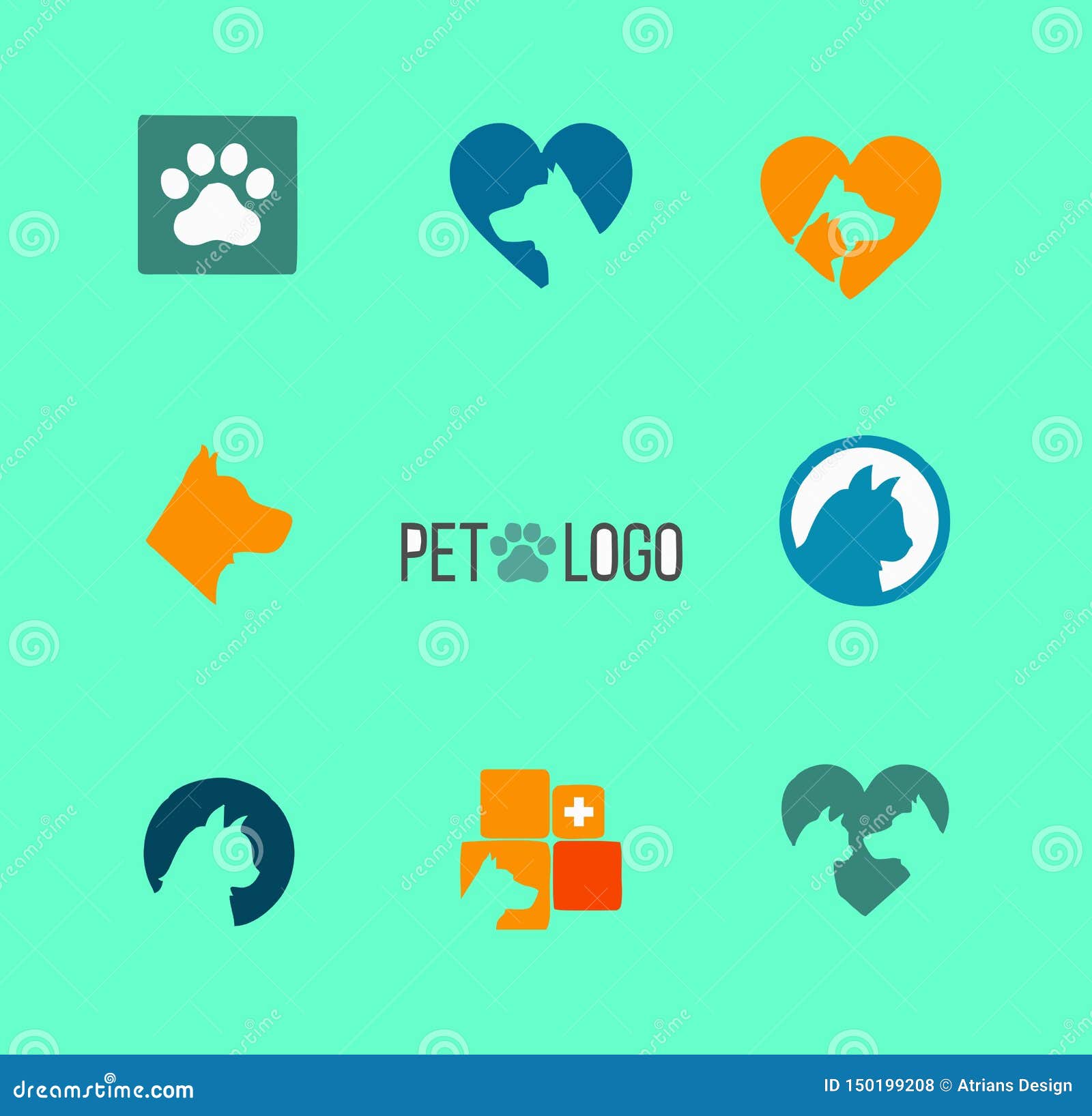 Colorfull Pets Shop Logo Dog Cat Logo Animals Logo Pets Icon