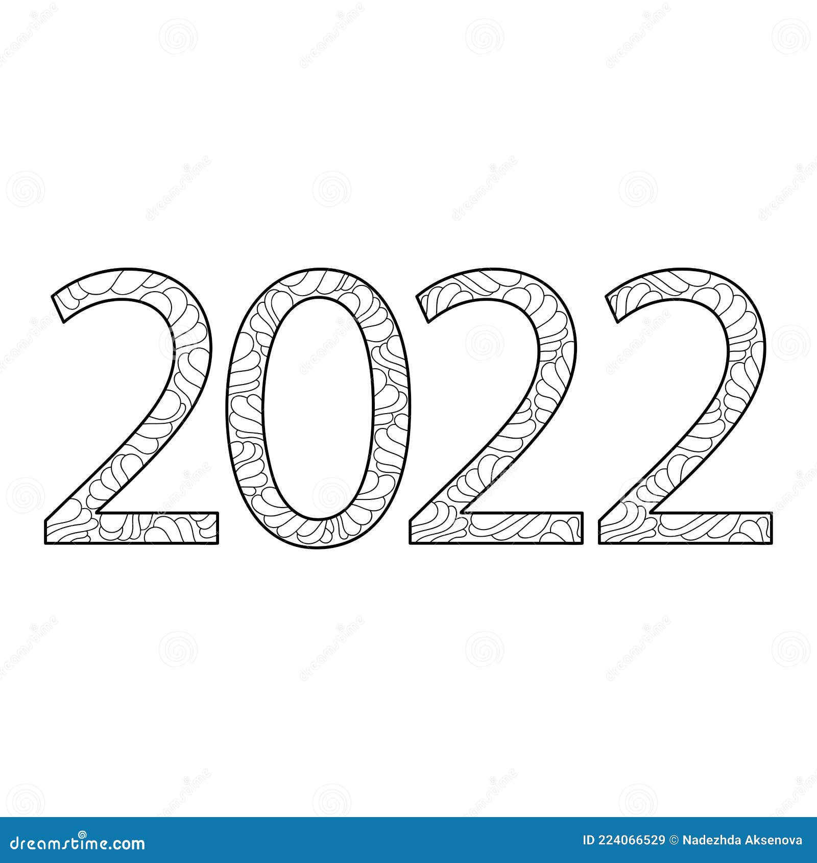Coloriage Adulte 2022. Numéro Manuscrit De La Carte De Nouvelle