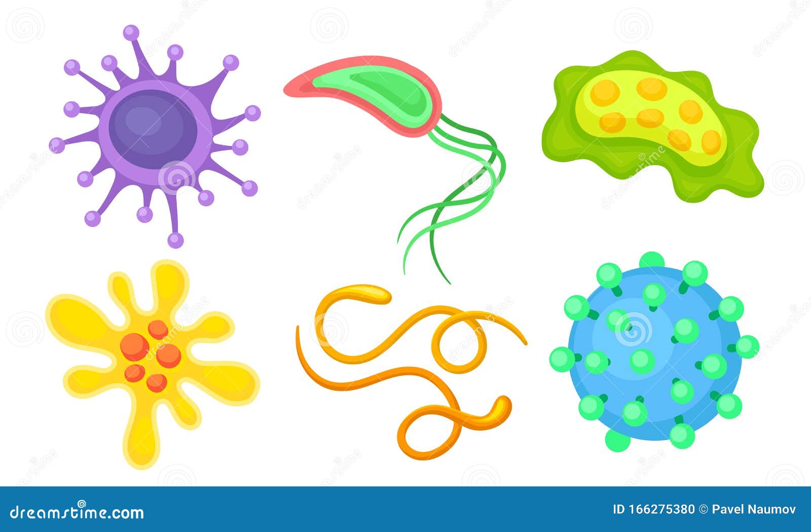 Colorida Colección De Bacterias Y Gérmenes, Diferentes Especies De  Microbios, Virus, Protozoos, Ilustración De Vectores Hongos Ilustración del  Vector - Ilustración de germen, molde: 166275380