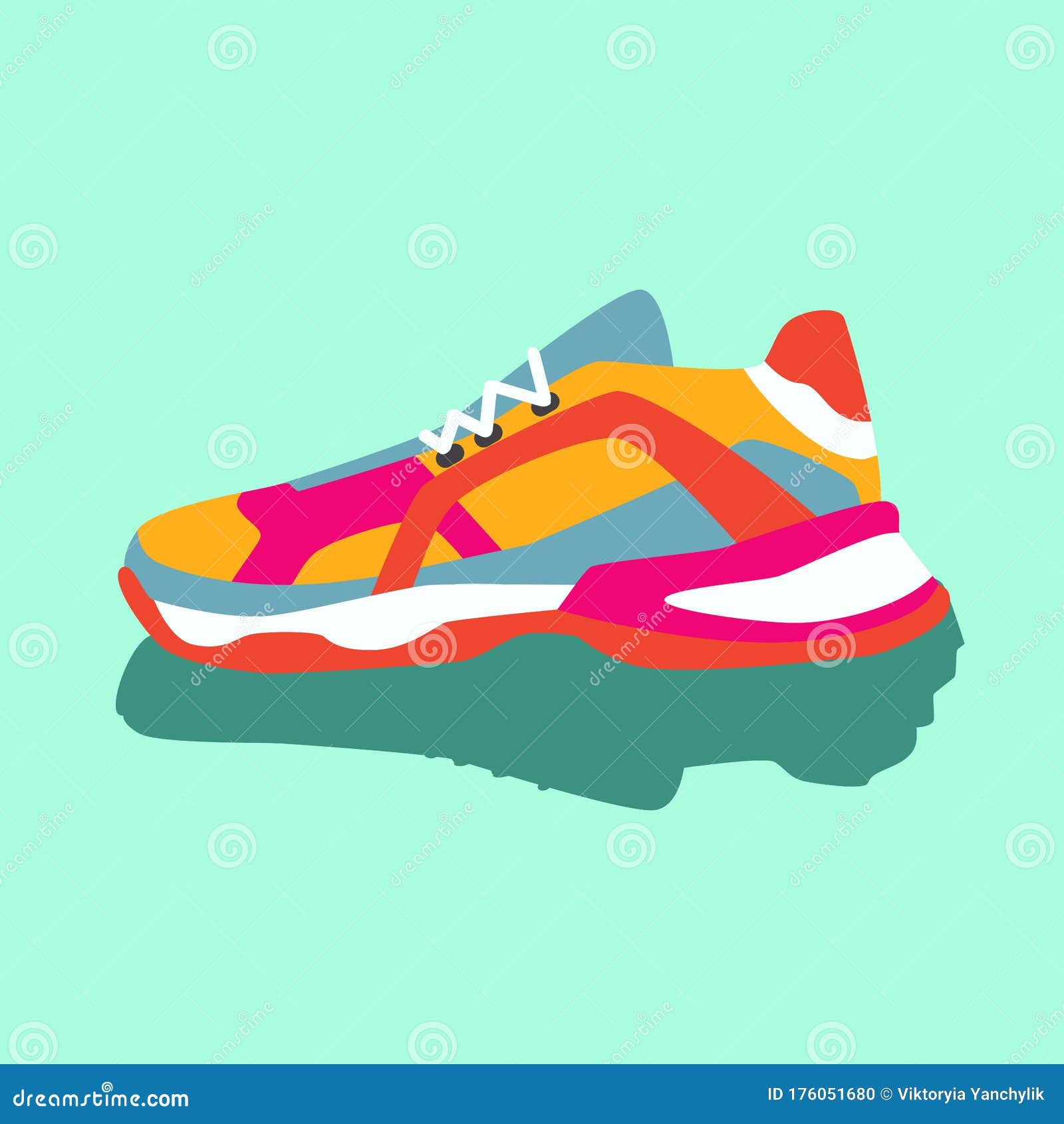 Coloridas Zapatillas De Tenis De Color Amarillo Rosa Naranja. Ilustración Plana Vectorial. Ilustración De Zapato De Gi Ilustración Vector - Ilustración de departamento, lifestyle: 176051680