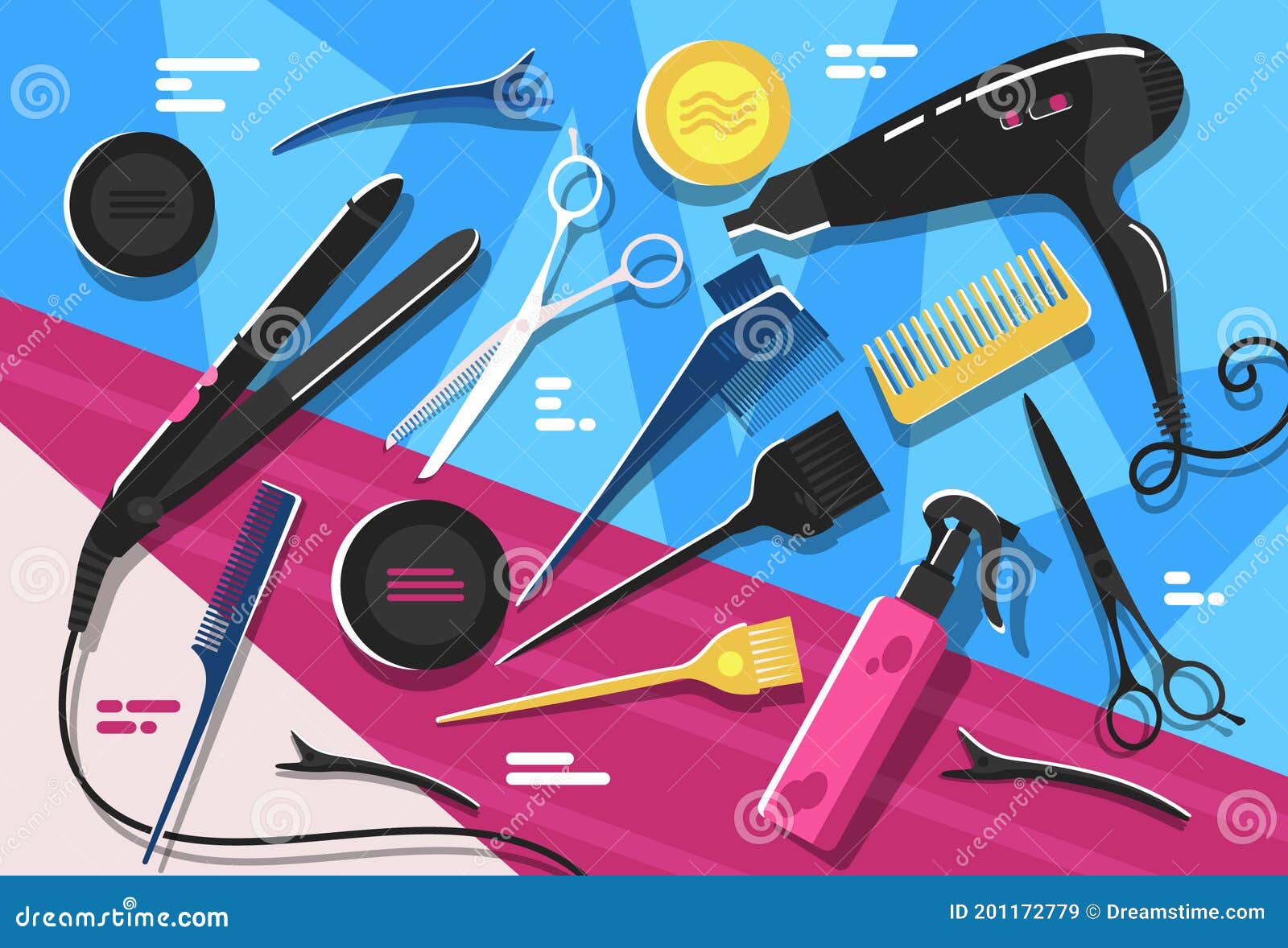 Colorido Concepto De Herramientas De Peluquería De Dibujos Animados.  Decoración Del Salón De Belleza. Ilustración del Vector - Ilustración de  conjunto, corte: 201172779