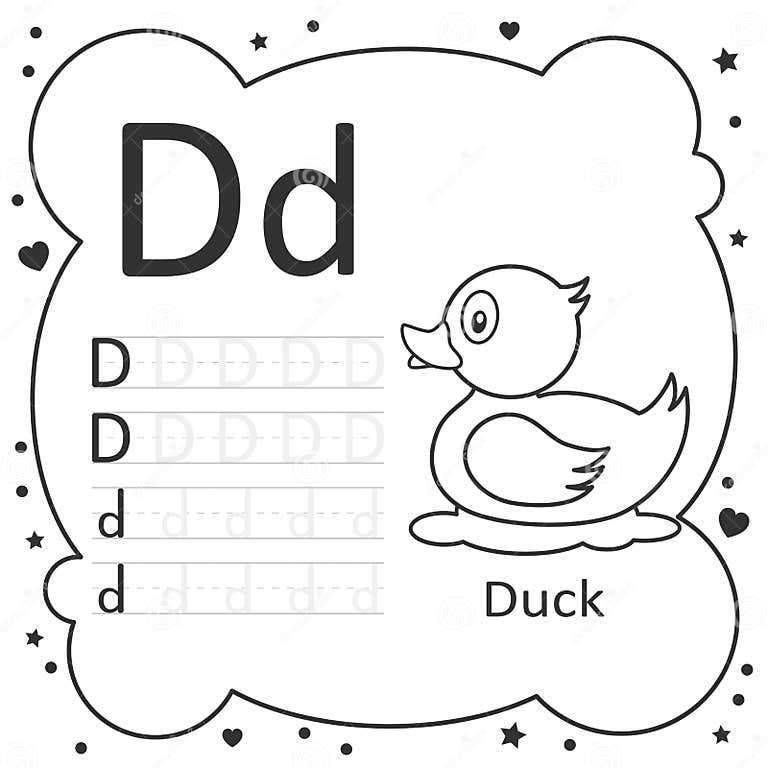 Coloring Alphabet Tracing Letters Duck Stock Vector - Illustration of ...