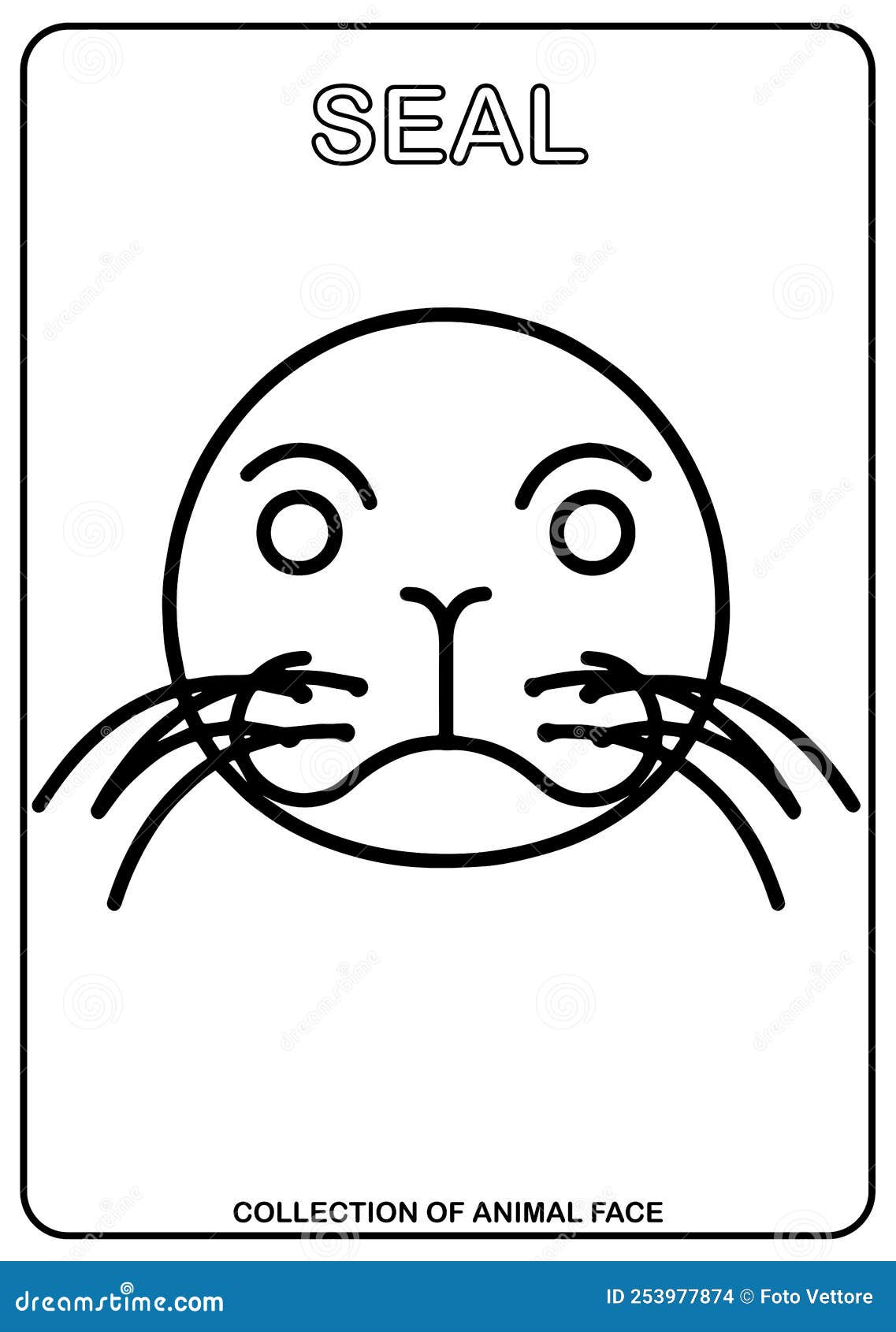 Seal Coloring Book Animal Icon Faces Isolated Vector Illustration Stock