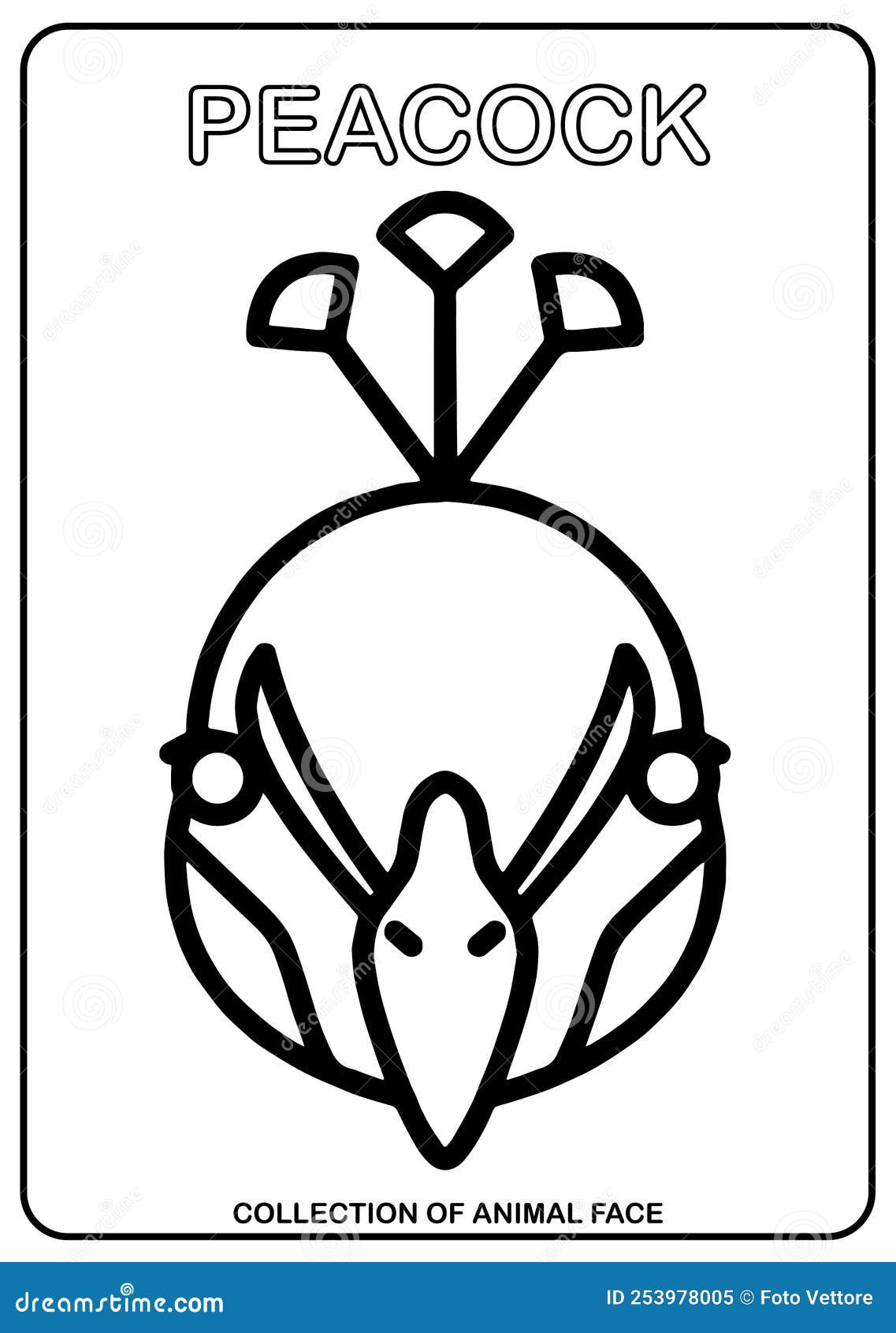 Peacock Coloring Book Animal Icon Faces Isolated Vector Illustration ...