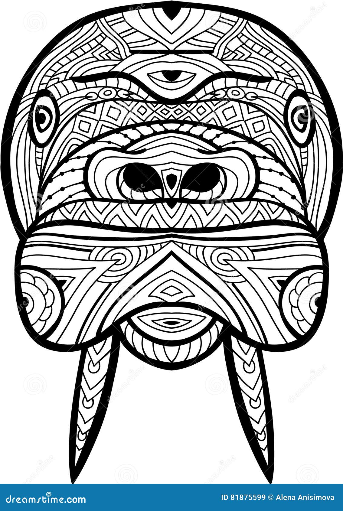 Download Coloring Antistress Page. Ferocious Walrus Is Drawn By Hand With Stock Vector - Illustration of ...