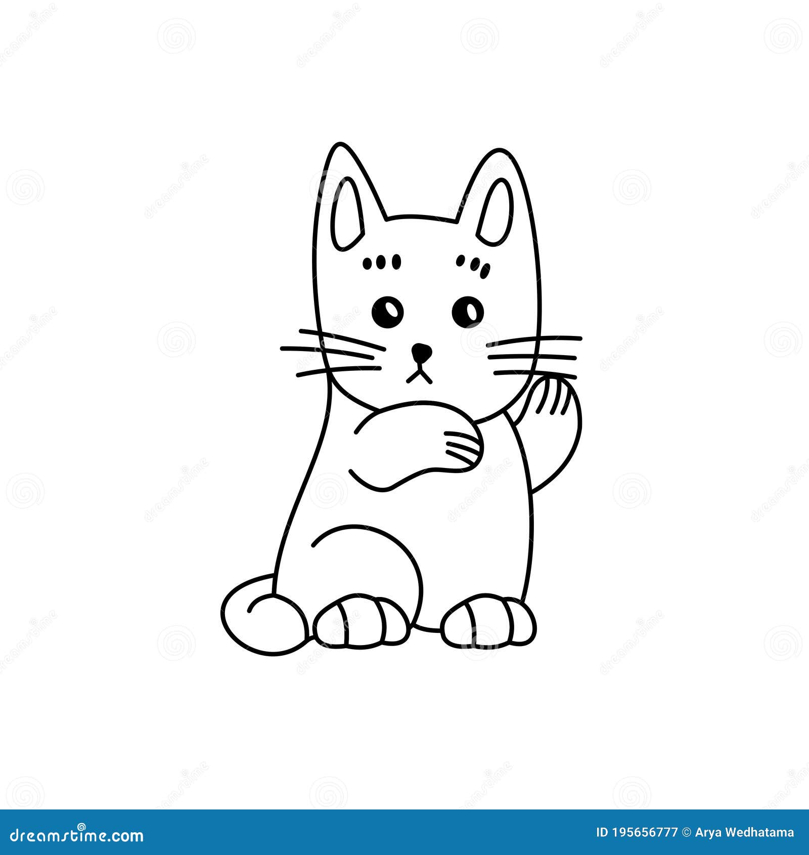 Coloring of Black Cat Waving Cartoon, Cute Funny Character, Flat Design ...