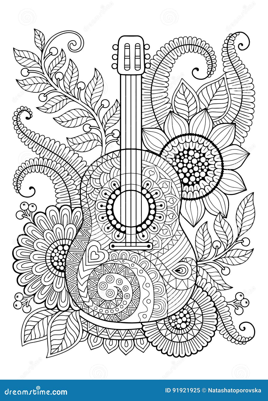 coloring book for adult and relax. guitar. maxican