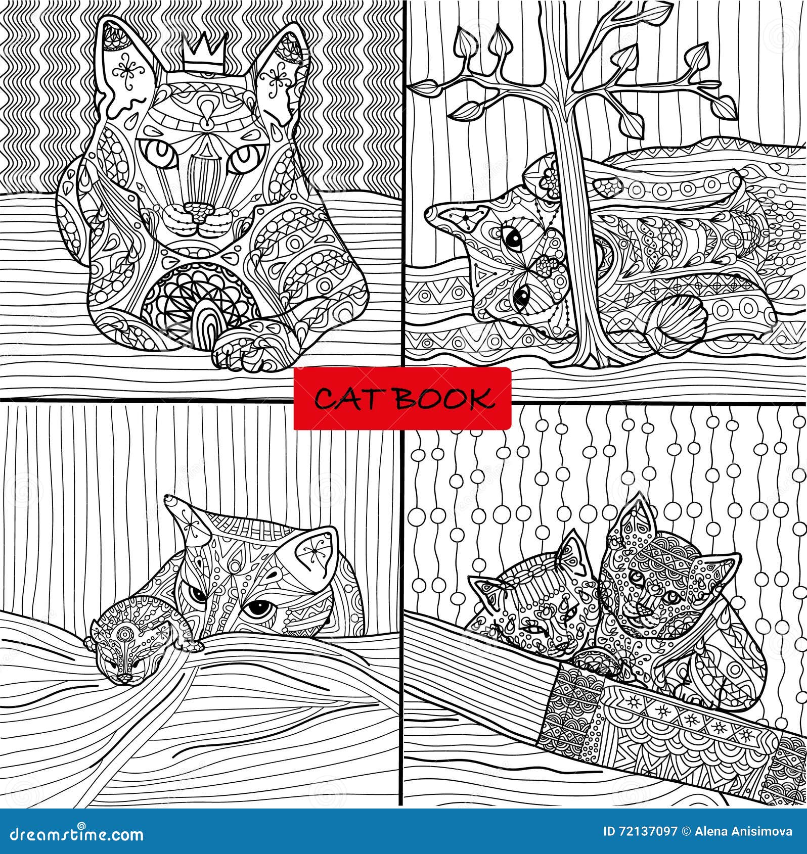 Download Coloring Book For Adults - 2 Set Of Four Drawings Coloring Cat Pages For Adults And Children ...