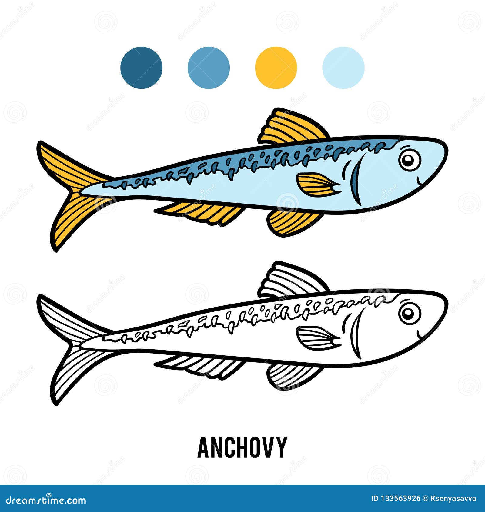 Coloring book, Anchovy stock vector. Illustration of kindergarten