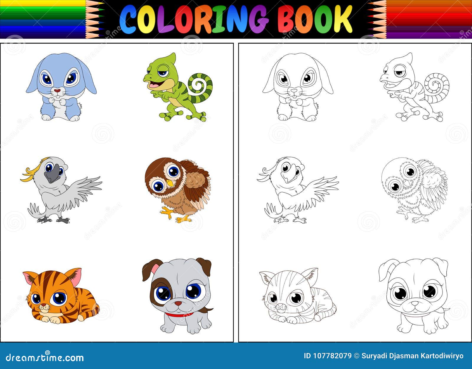 Coloring Book with Animals Cartoon Collection Stock Vector ...