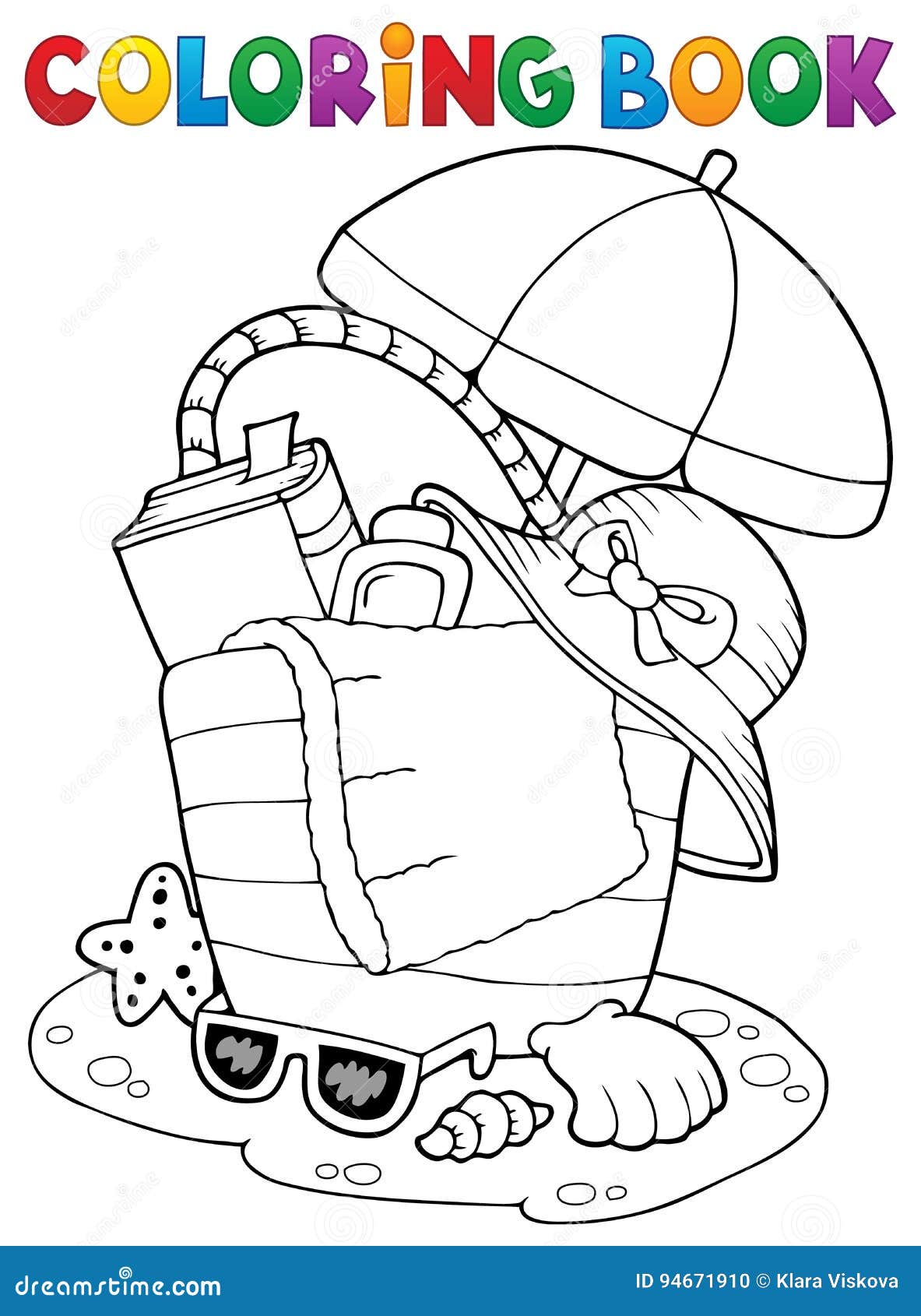 Coloring Book Beach Bag and Umbrella Stock Vector - Illustration of ...
