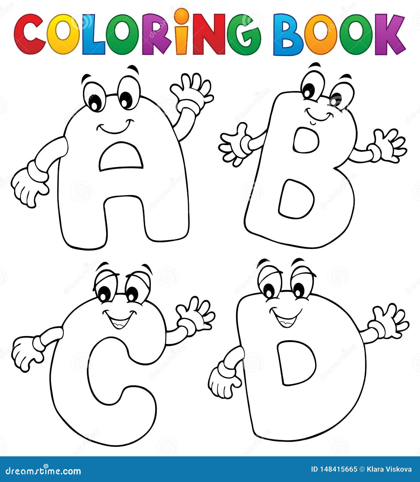 Coloring Book Cartoon ABCD Letters 2 Stock Vector - Illustration of school,  happy: 148415665