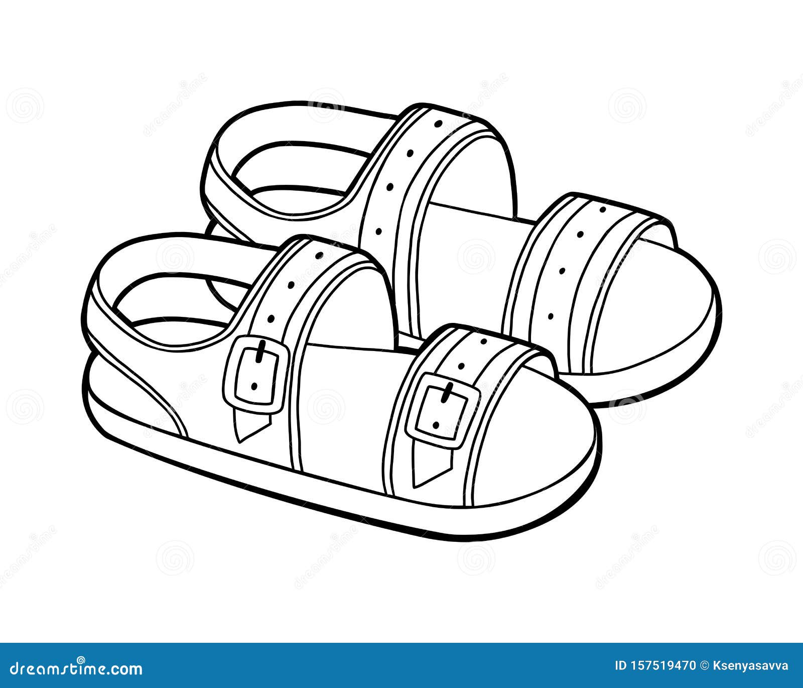 coloring book, cartoon shoe collection. mens sandals