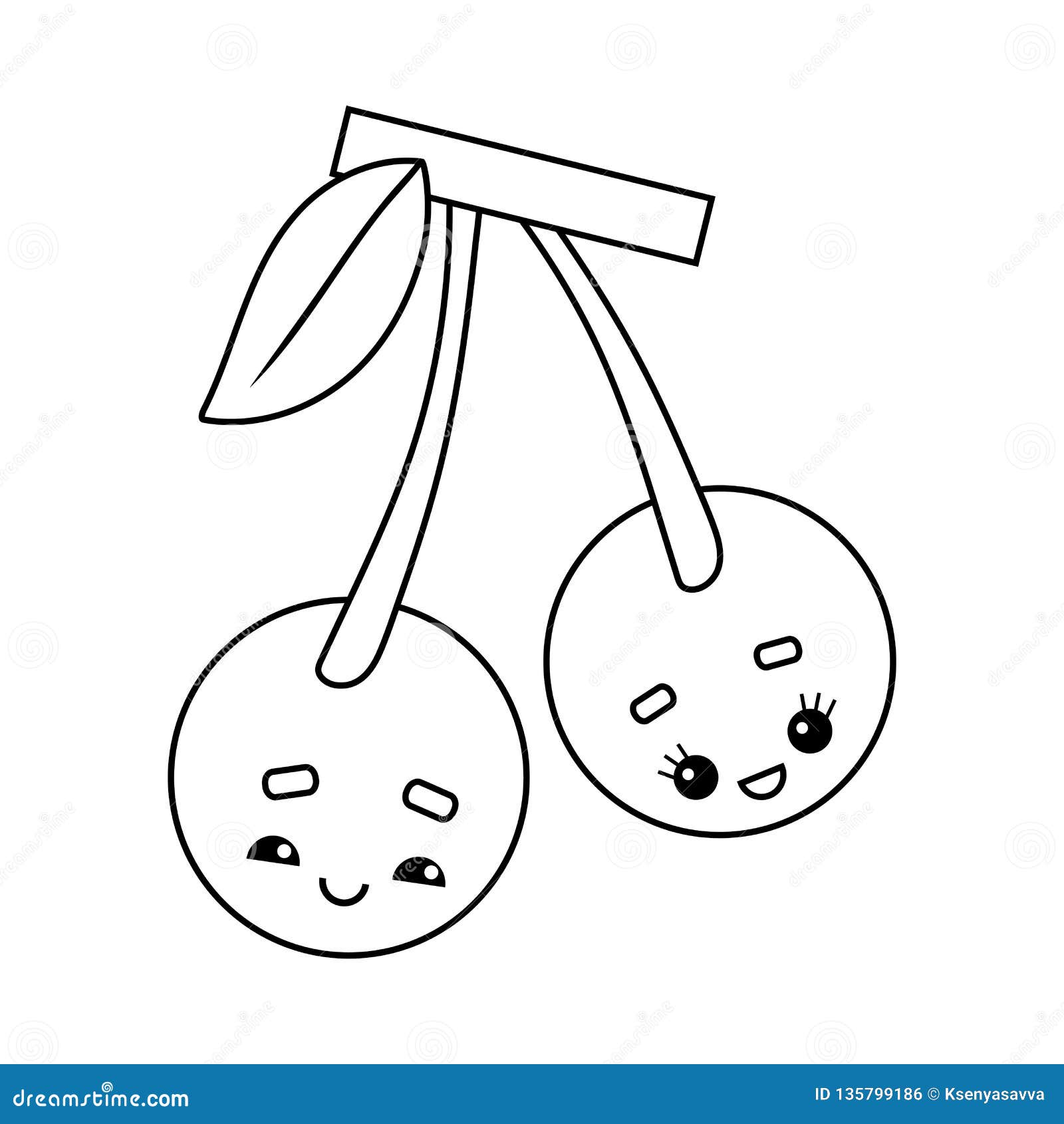 Coloring Book, Cherry With A Cute Face Stock Vector - Illustration of