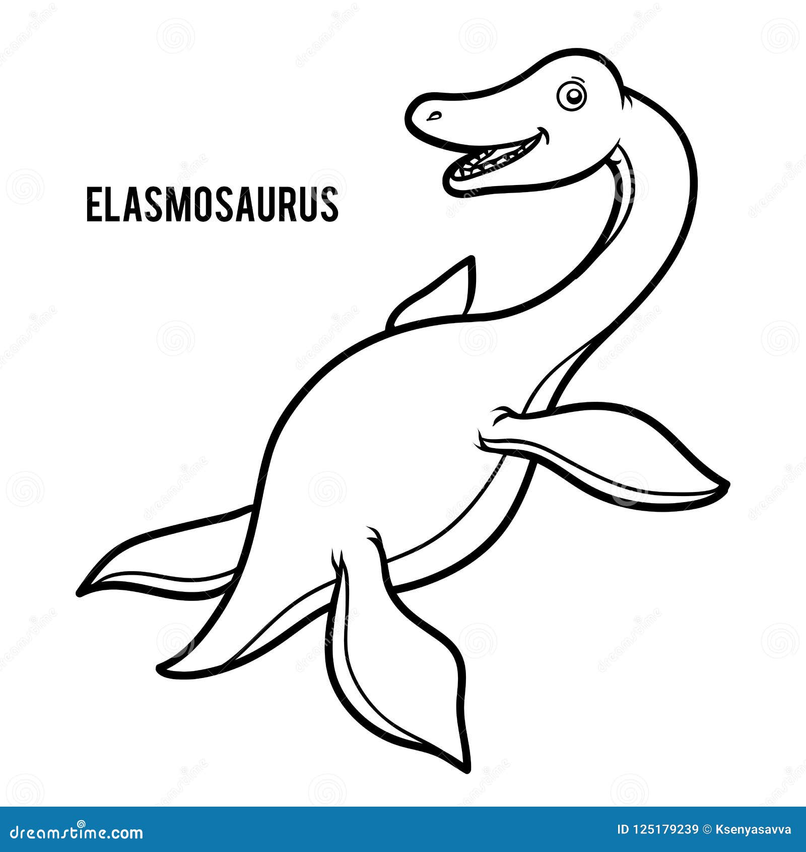 Coloring Book for Children, Cartoon Elasmosaurus Stock Vector
