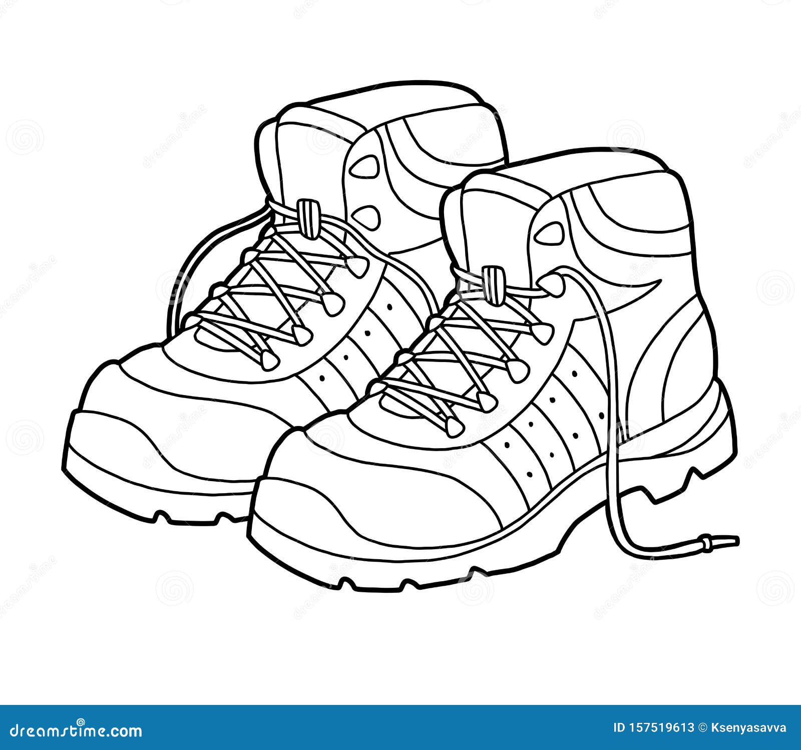 Coloring Book, Cartoon Shoe Collection. Hiking Boots Stock Vector ...