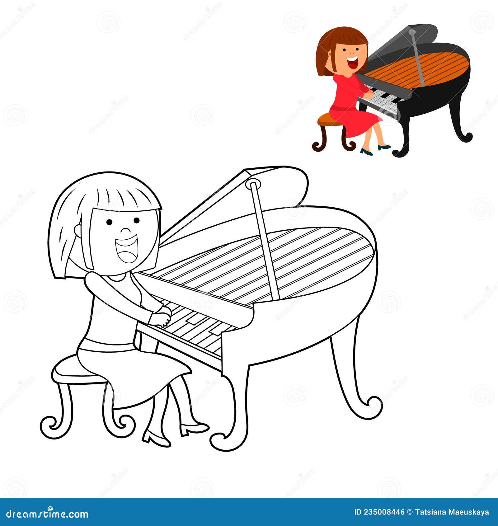 Coloring Book for Children. Color it According To the Drawing. a Set of  Cute Cartoon Girl Musicians Stock Vector - Illustration of character, play:  235008390