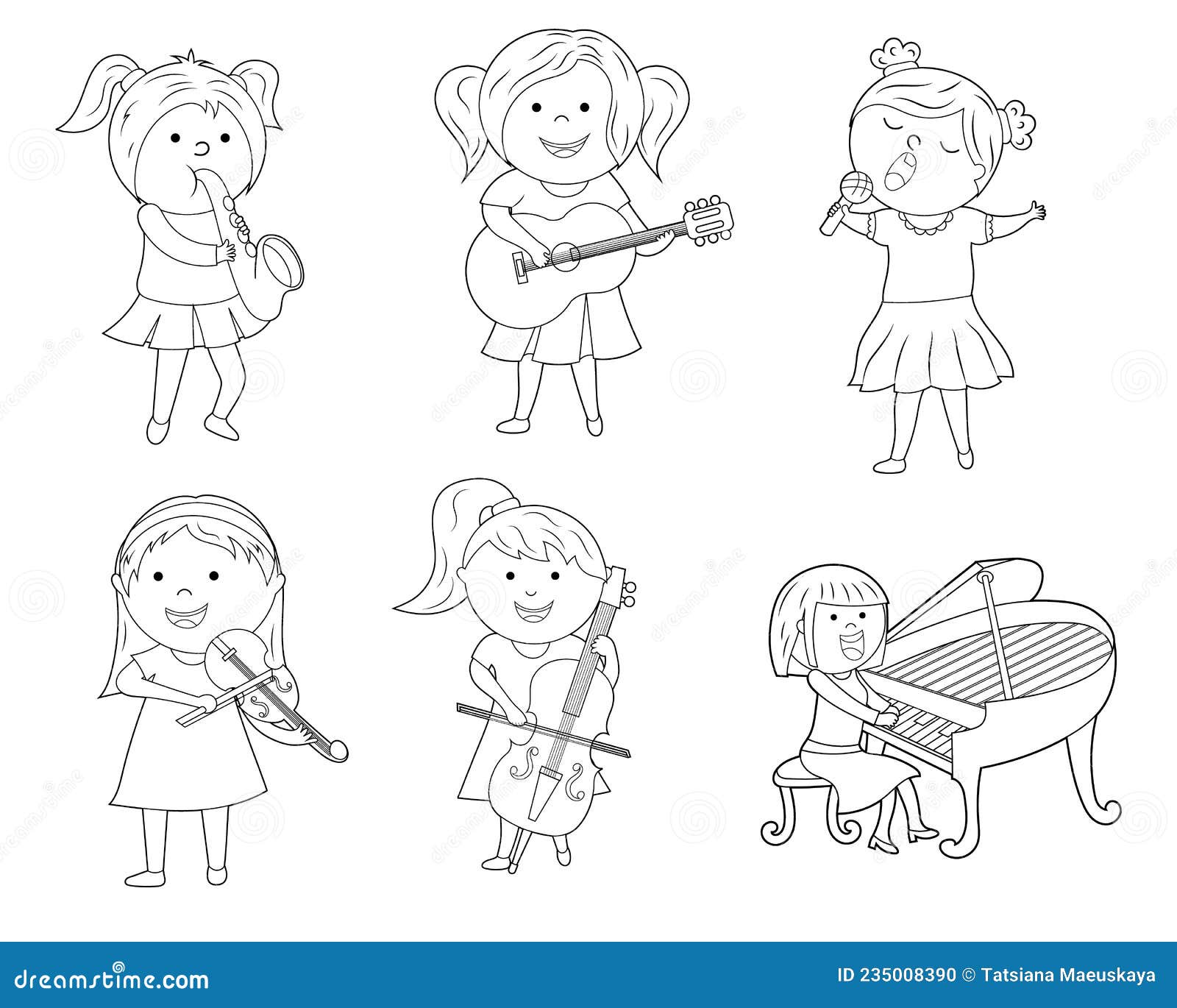 Coloring Book for Children. Color it According To the Drawing. a Set of  Cute Cartoon Girl Musicians Stock Vector - Illustration of character, play:  235008390