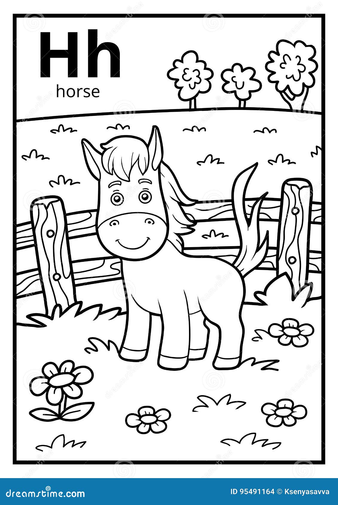 Coloring Book, Colorless Alphabet. Letter H, Horse Stock Vector - Illustration of color, hoof ...