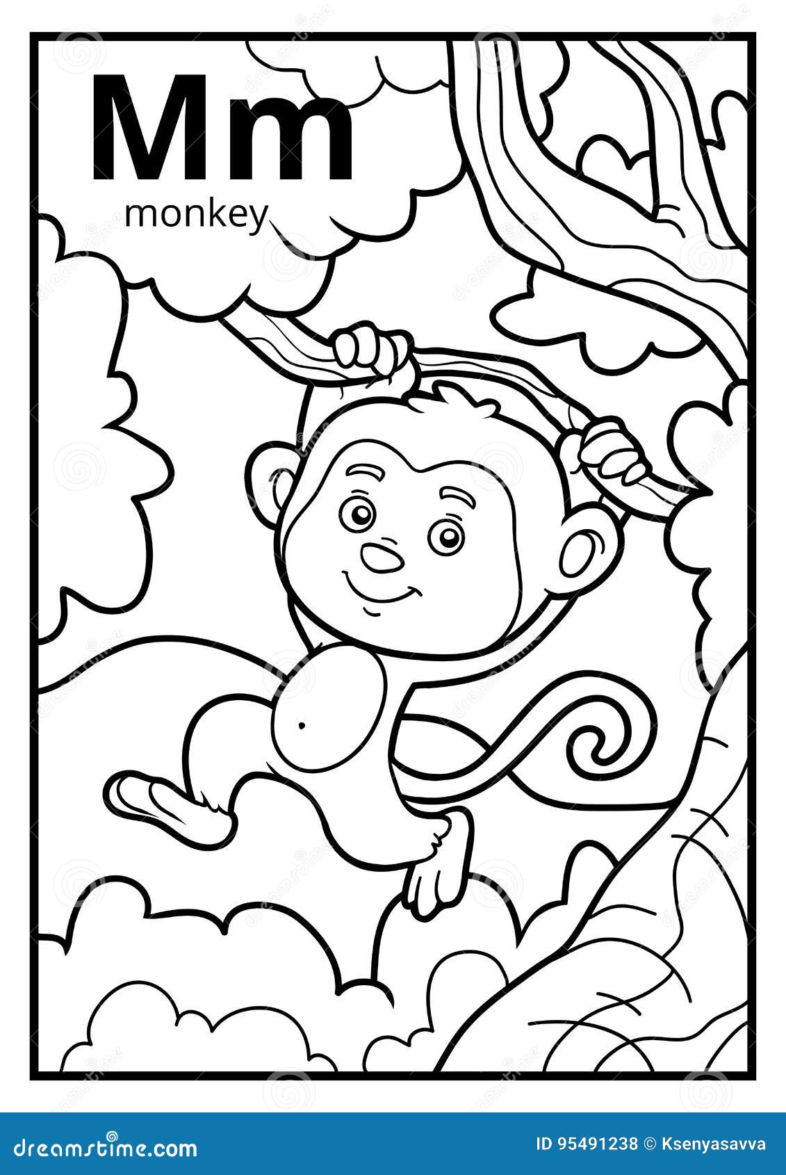 Download Coloring Book, Colorless Alphabet. Letter M, Monkey Stock ...