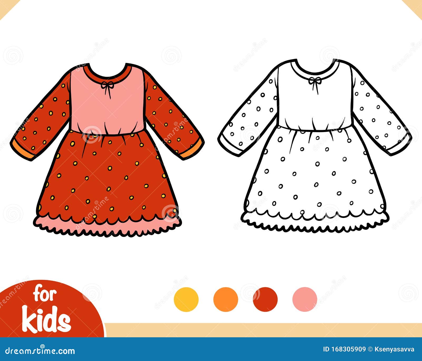 Coloring Book, Dress with Polka Dots Stock Vector - Illustration of