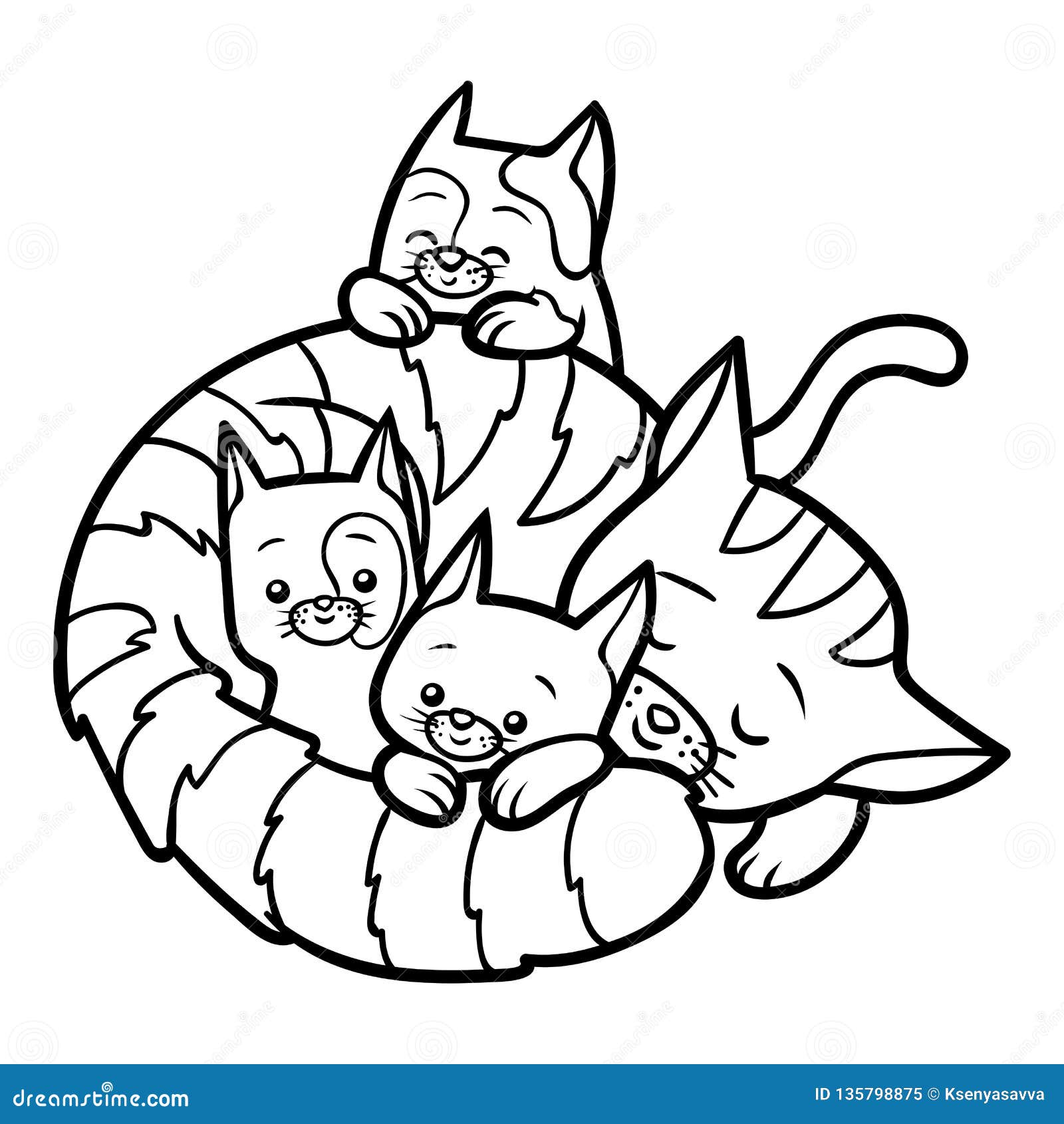 Coloring book, Four cats stock vector. Illustration of game ...