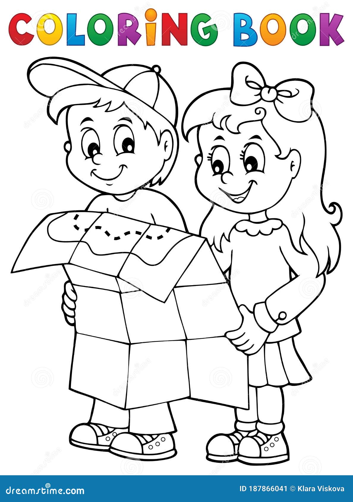 Download Coloring Book Children Holding Map 1 Stock Vector Illustration Of Plan Kids 187866041