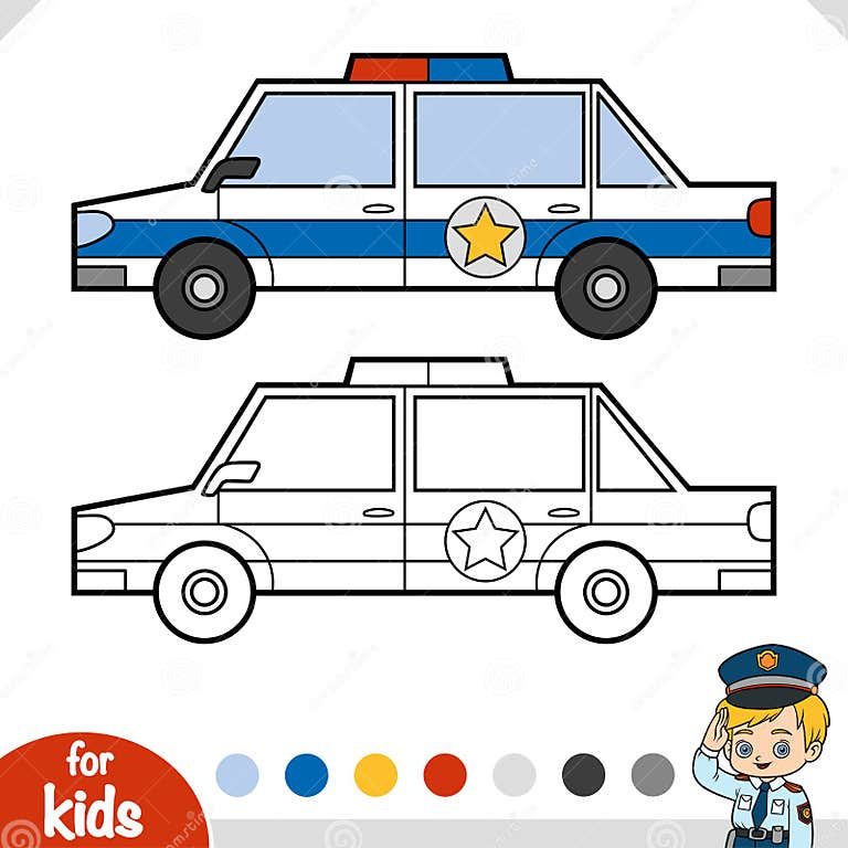 Coloring Book for Kids, Police Car Stock Vector - Illustration of ...